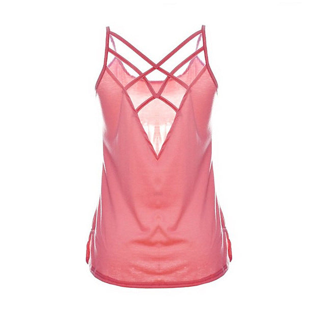 Nữ Chất Lượng Cao Mùa Hè Soild Màu Sắc Không Tay Spaghetti Dây Chắc Chắn Khoét Hở Mỏng Thoáng Mát Rời Duyên Dáng Mặt Trời-Top Gợi Cảm áo Vest