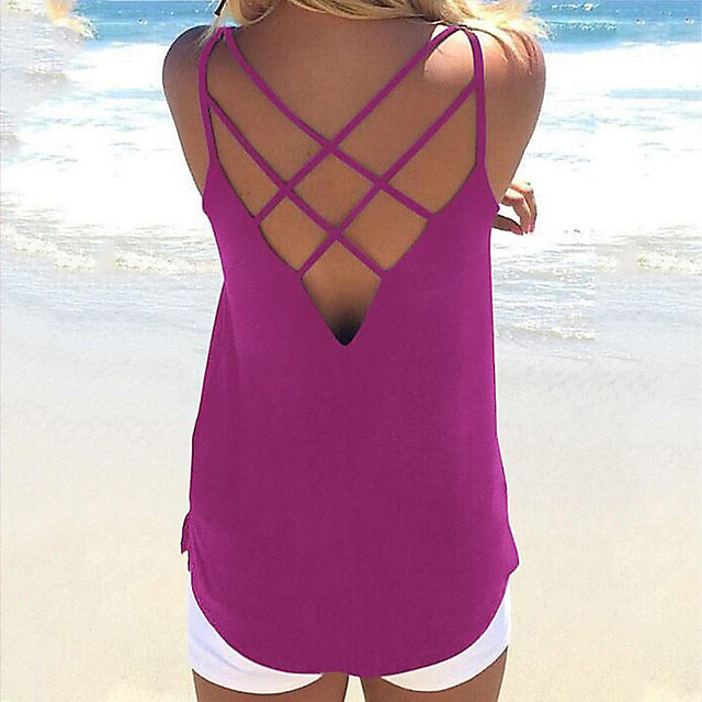 Nữ Chất Lượng Cao Mùa Hè Soild Màu Sắc Không Tay Spaghetti Dây Chắc Chắn Khoét Hở Mỏng Thoáng Mát Rời Duyên Dáng Mặt Trời-Top Gợi Cảm áo Vest