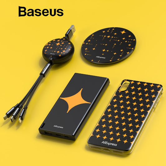 Baseus & AliExpress Chung Thiết Kế Tưởng Niệm Sản Phẩm, Bộ sạc không dây + Cáp USB 3 trong 1 + Power Bank + Ốp điện thoại cho iPhone X Chứa