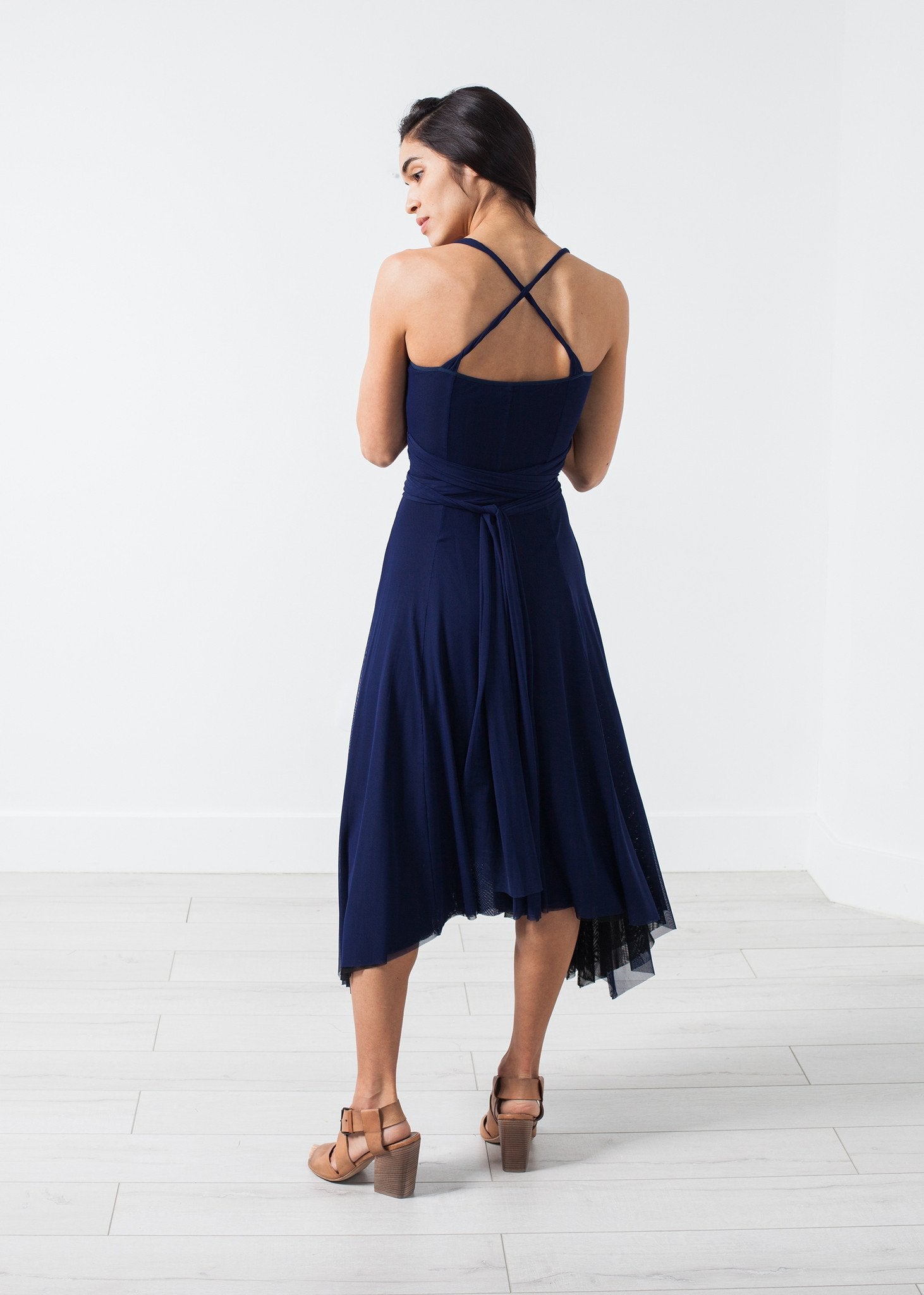 Ruched Party Dress in Navy - formtest11