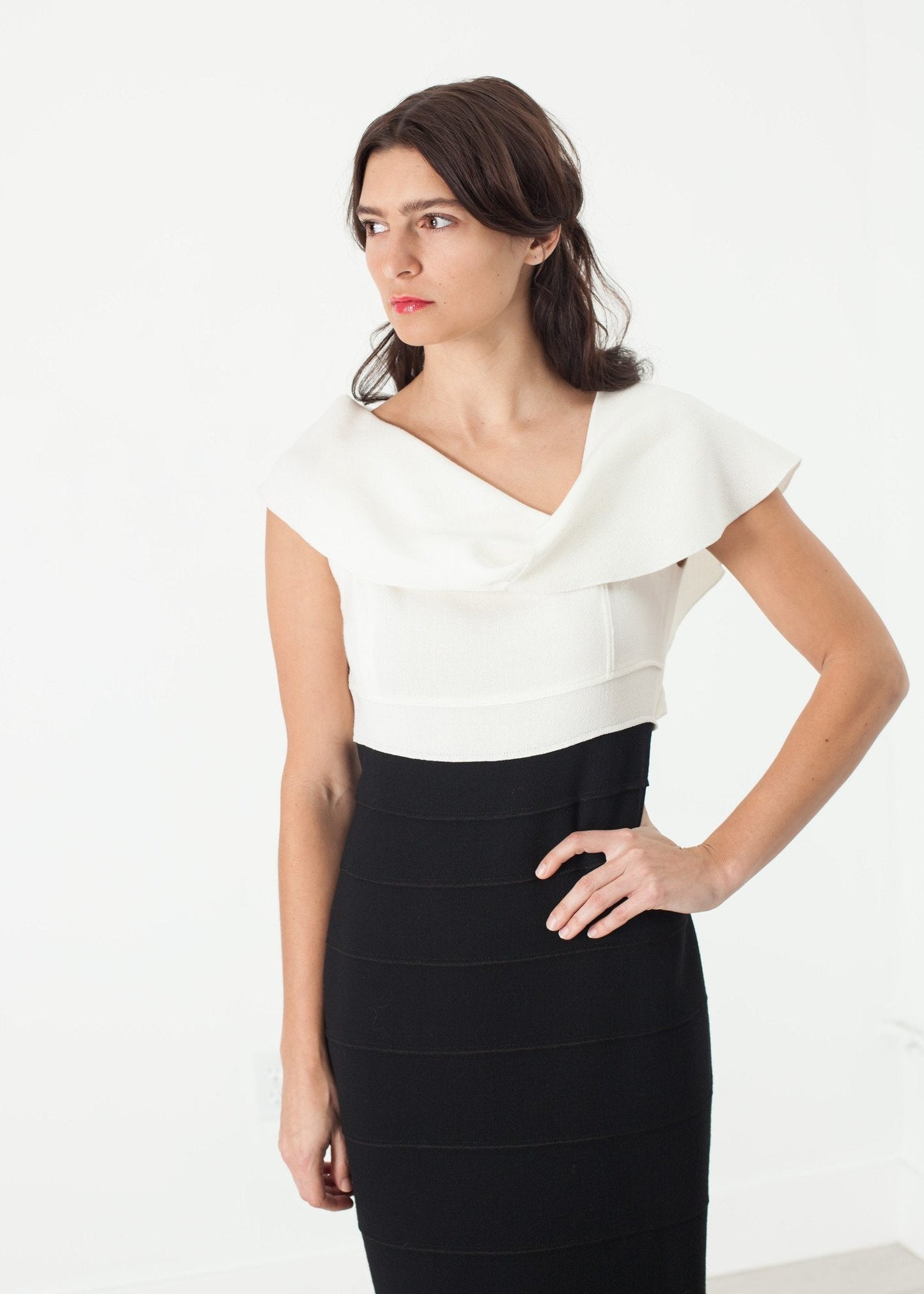 Asymmetric Dress in Cream/Black - formtest11