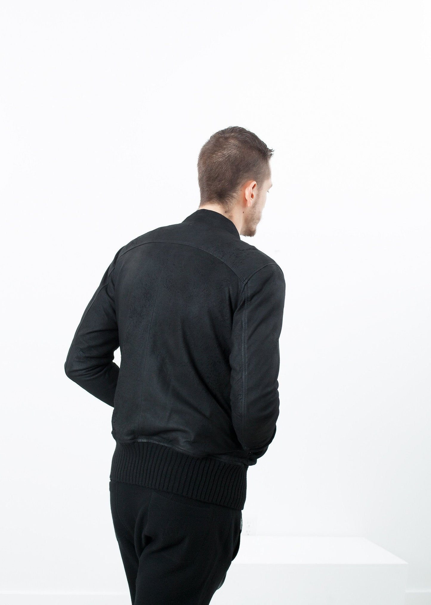 Broken Leather Bomber in Black - formtest11