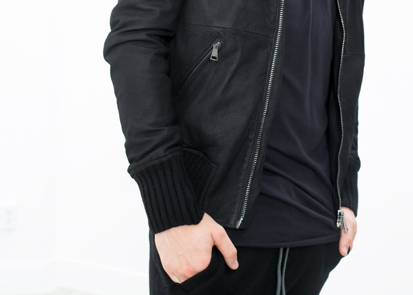 Broken Leather Bomber in Black - formtest11