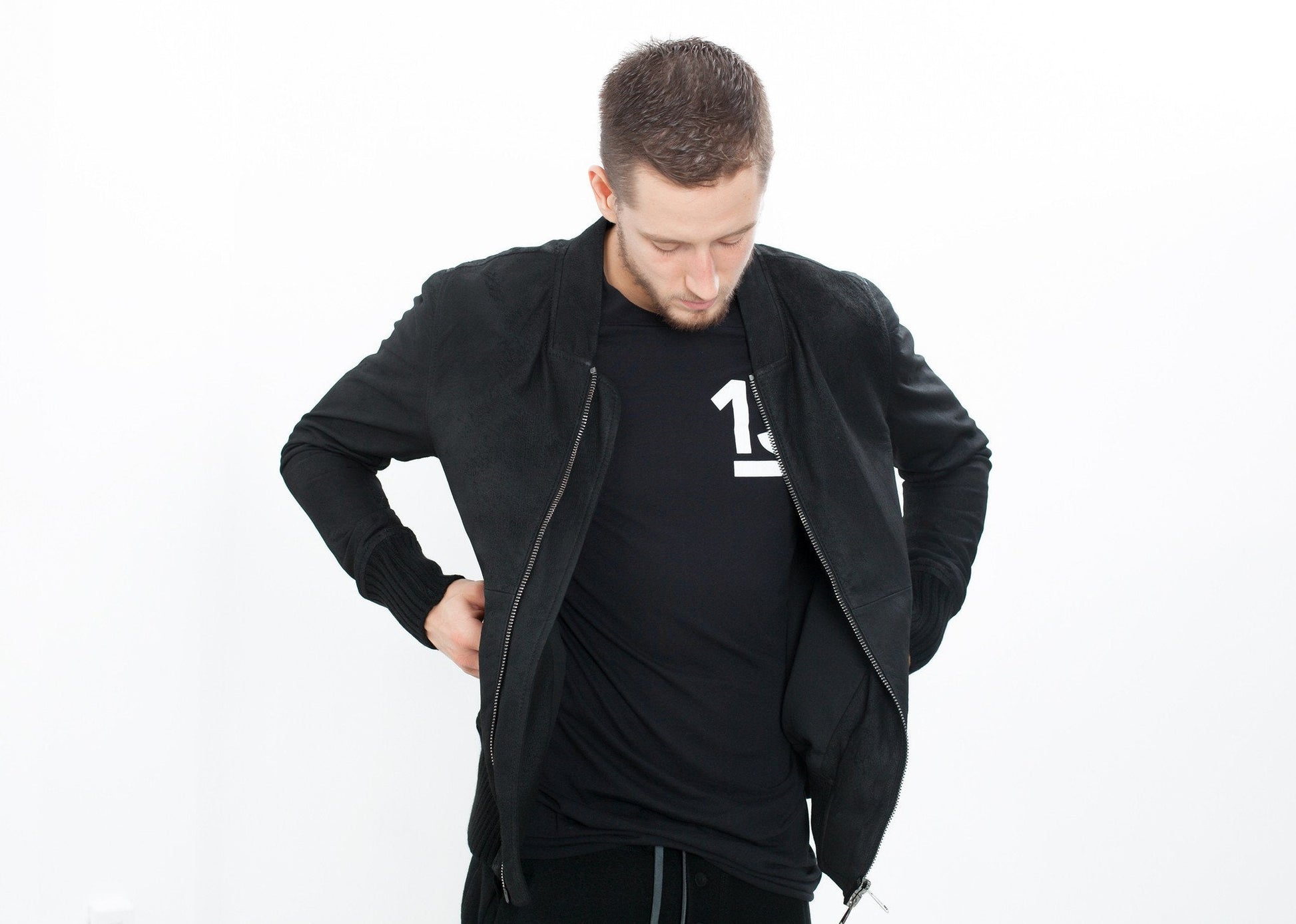 Broken Leather Bomber in Black - formtest11