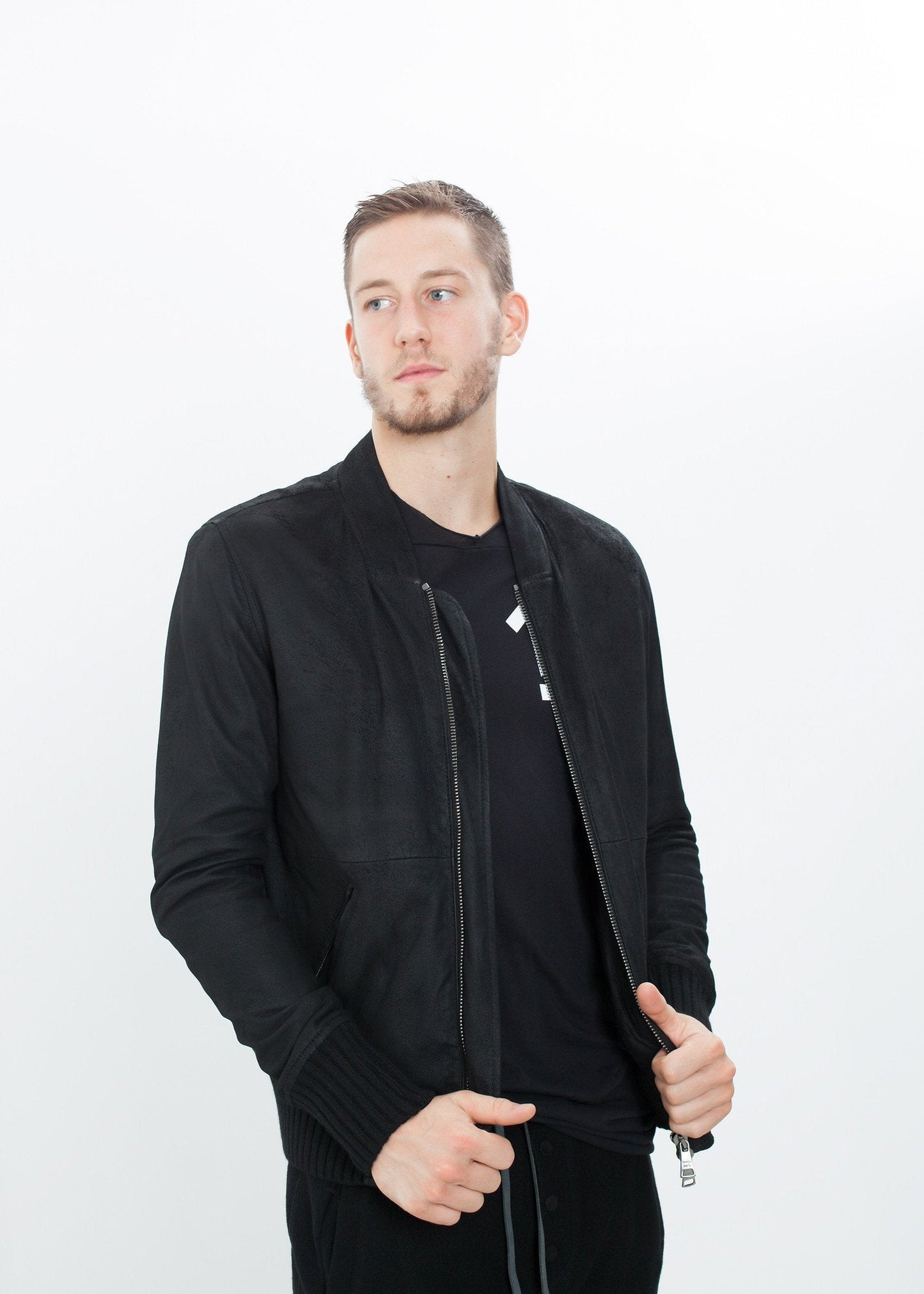 Broken Leather Bomber in Black - formtest11