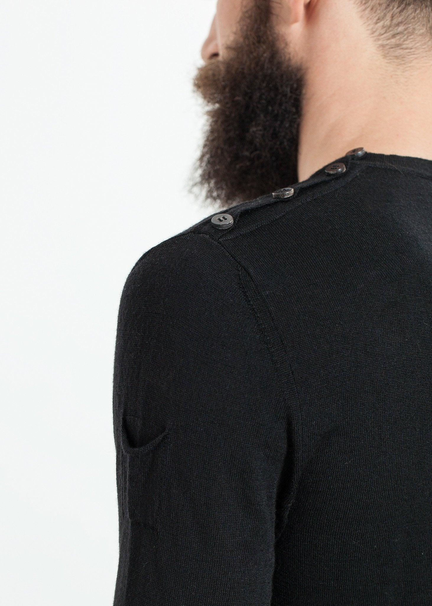 Button Shoulder Pullover in Black - formtest11