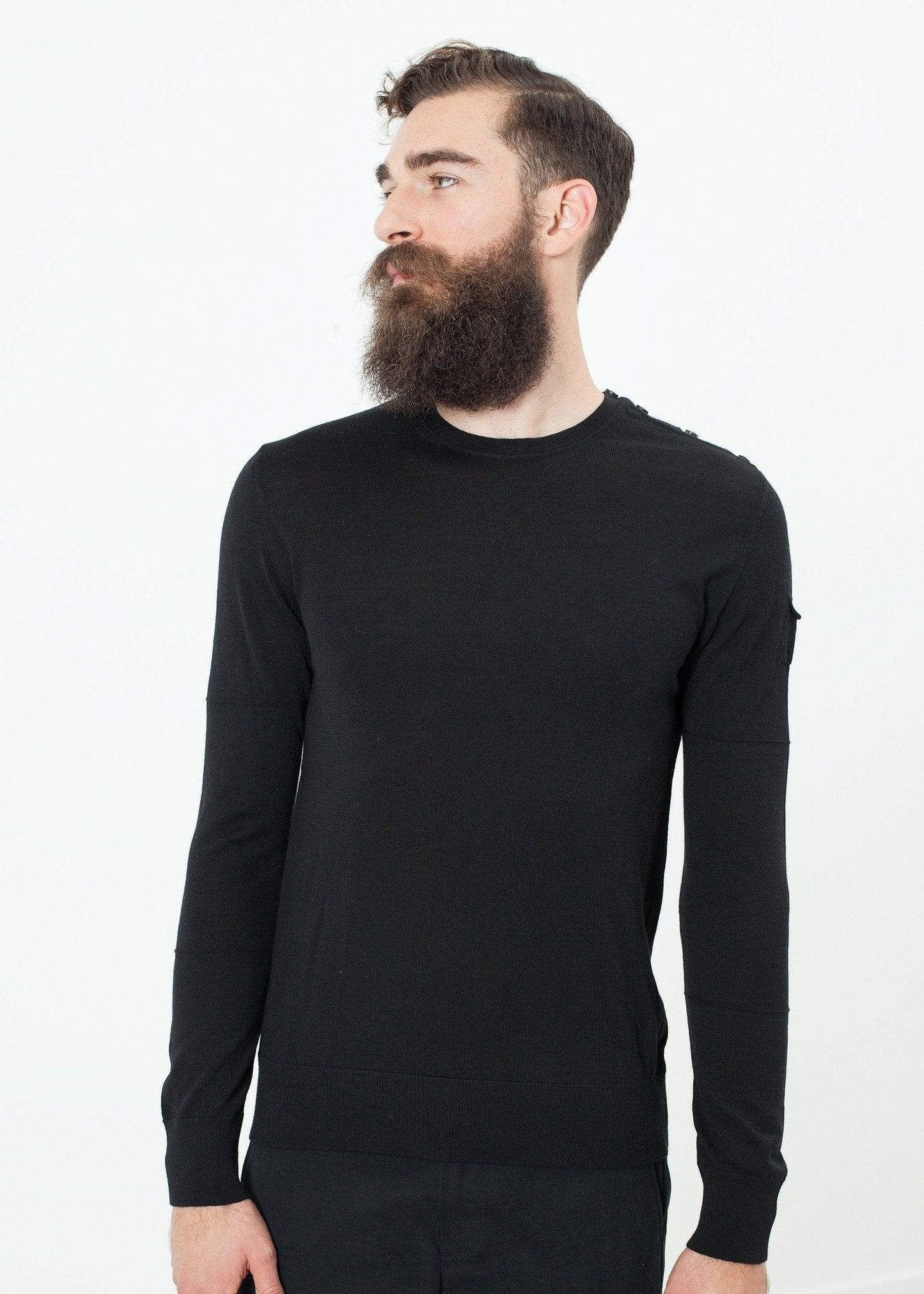 Button Shoulder Pullover in Black - formtest11