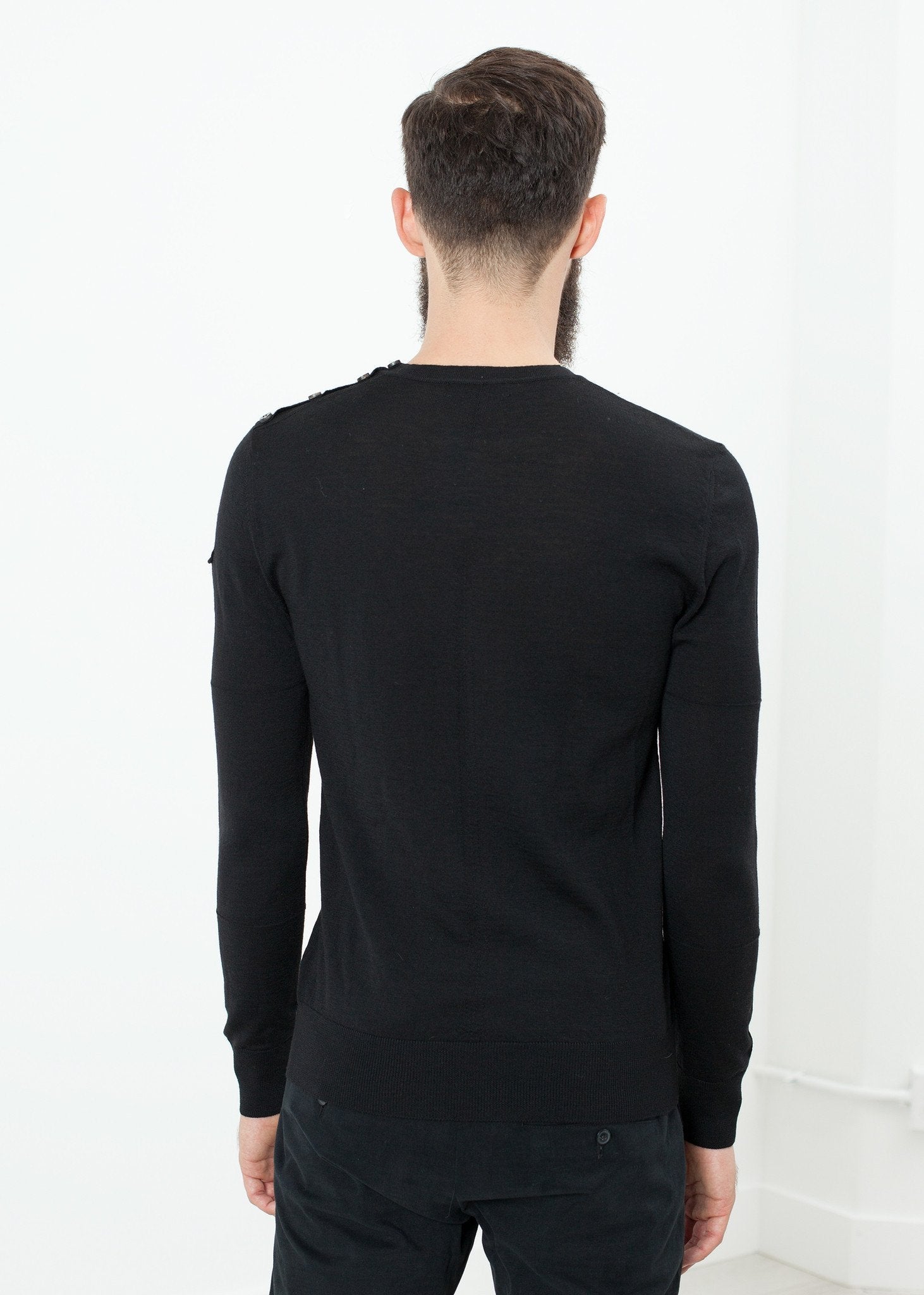 Button Shoulder Pullover in Black - formtest11