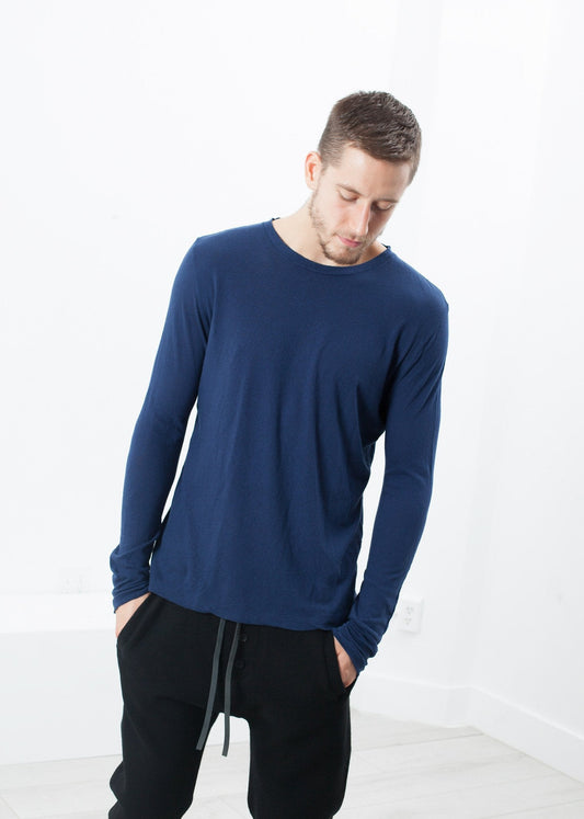 Cashmere Jersey Long Sleeve Tee in Navy - formtest11