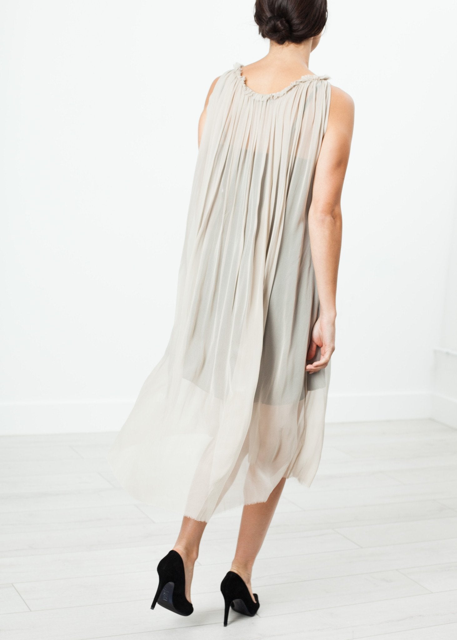 Chiffon Cape Back Dress in Sand - formtest11