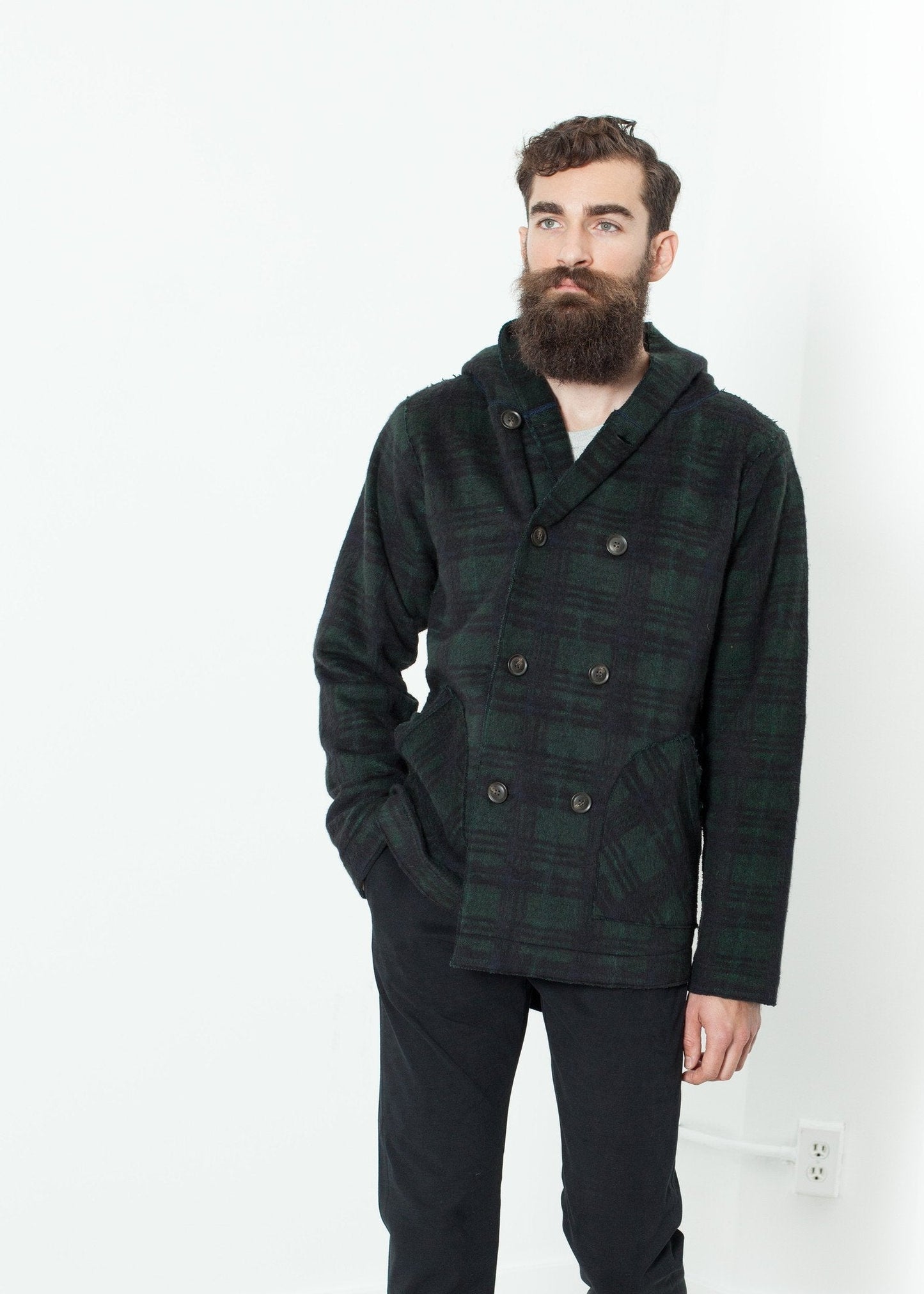 Double Breasted Hoodie in Forest Plaid - formtest11