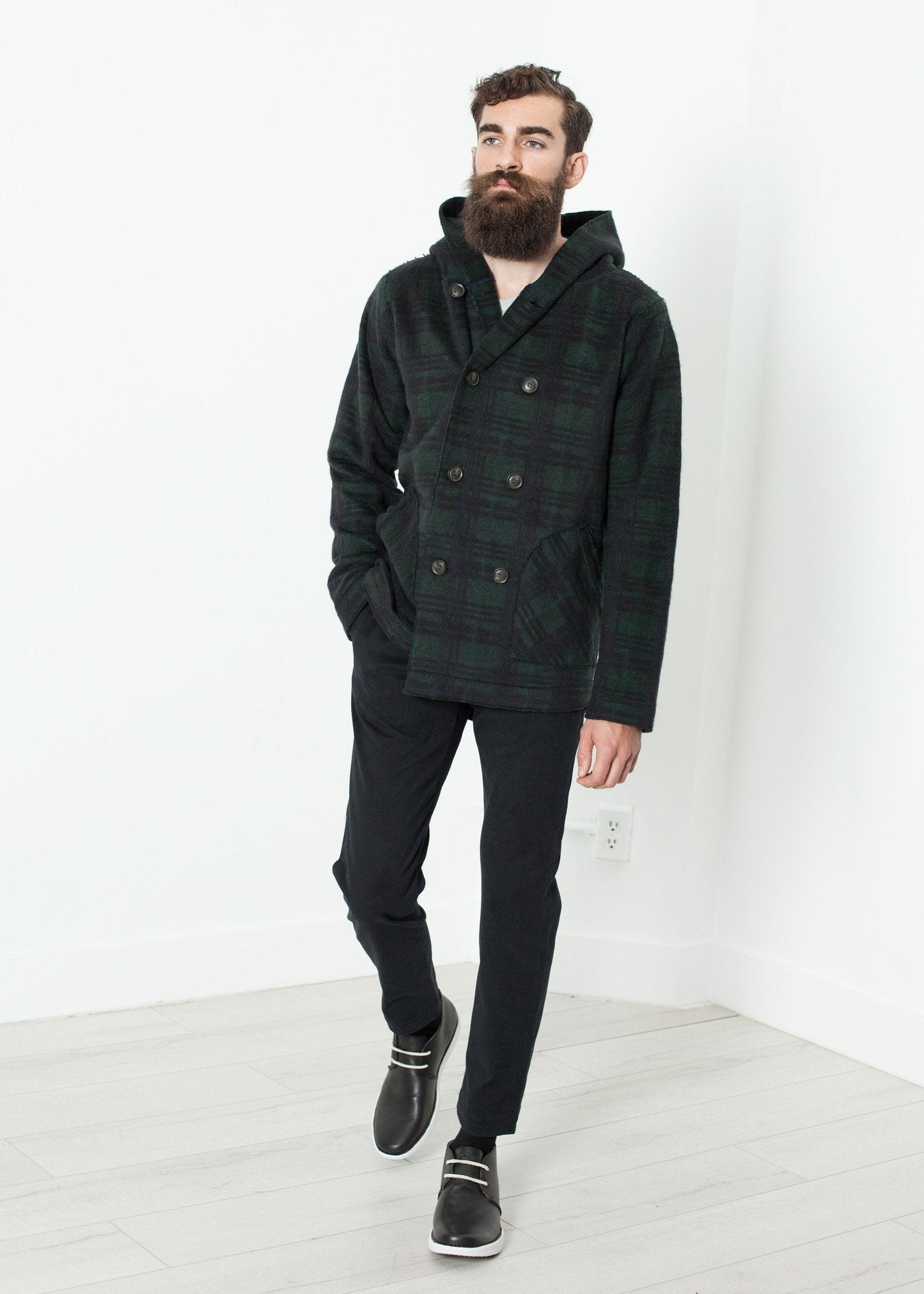 Double Breasted Hoodie in Forest Plaid - formtest11