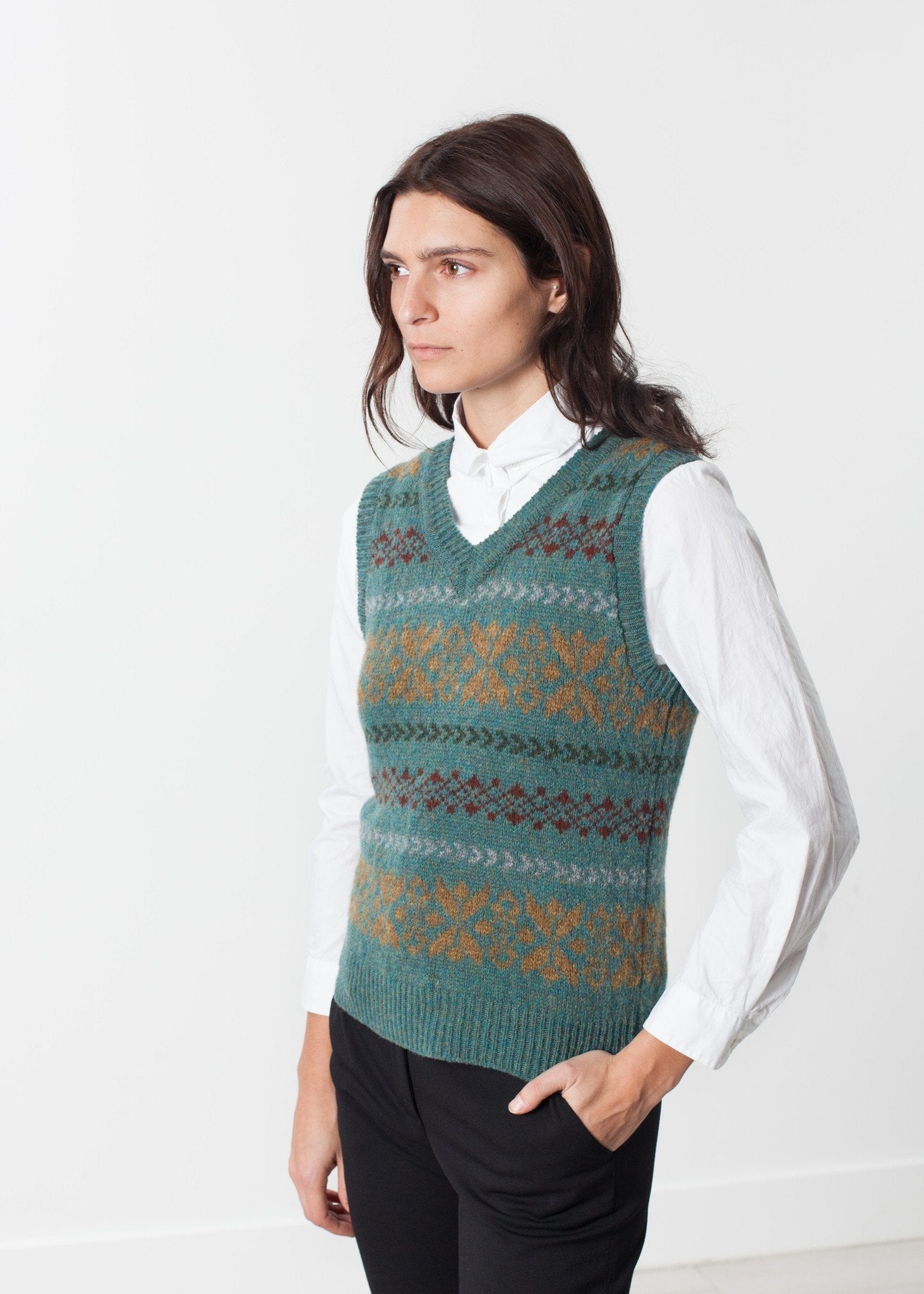 Fair Isle Vest in Army - formtest11