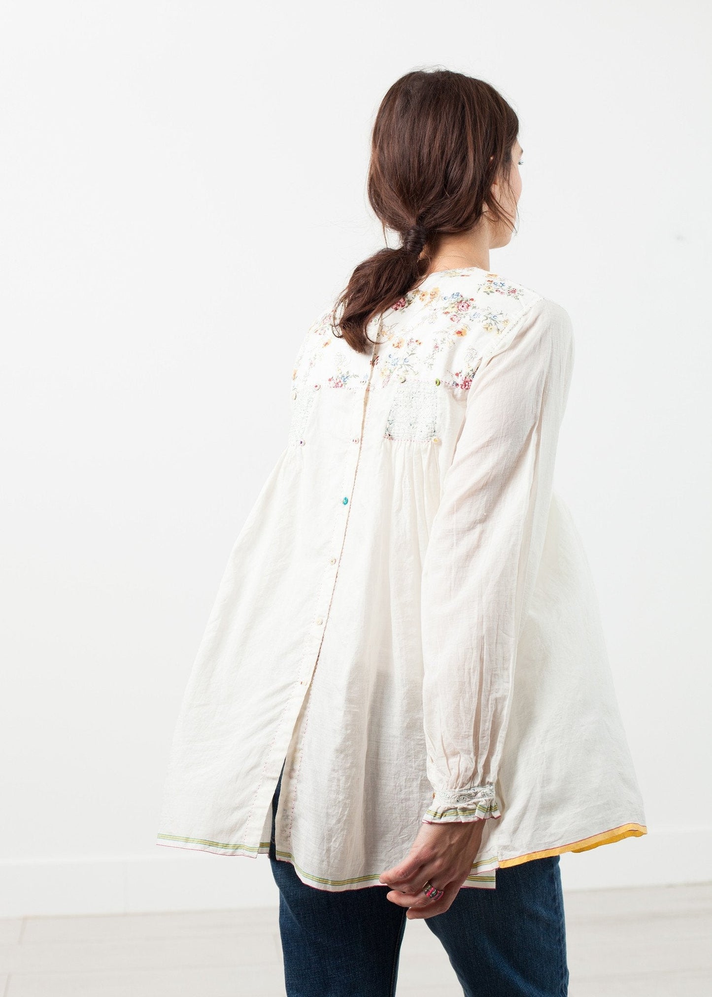 Floral Front Peasant Blouse in White - formtest11