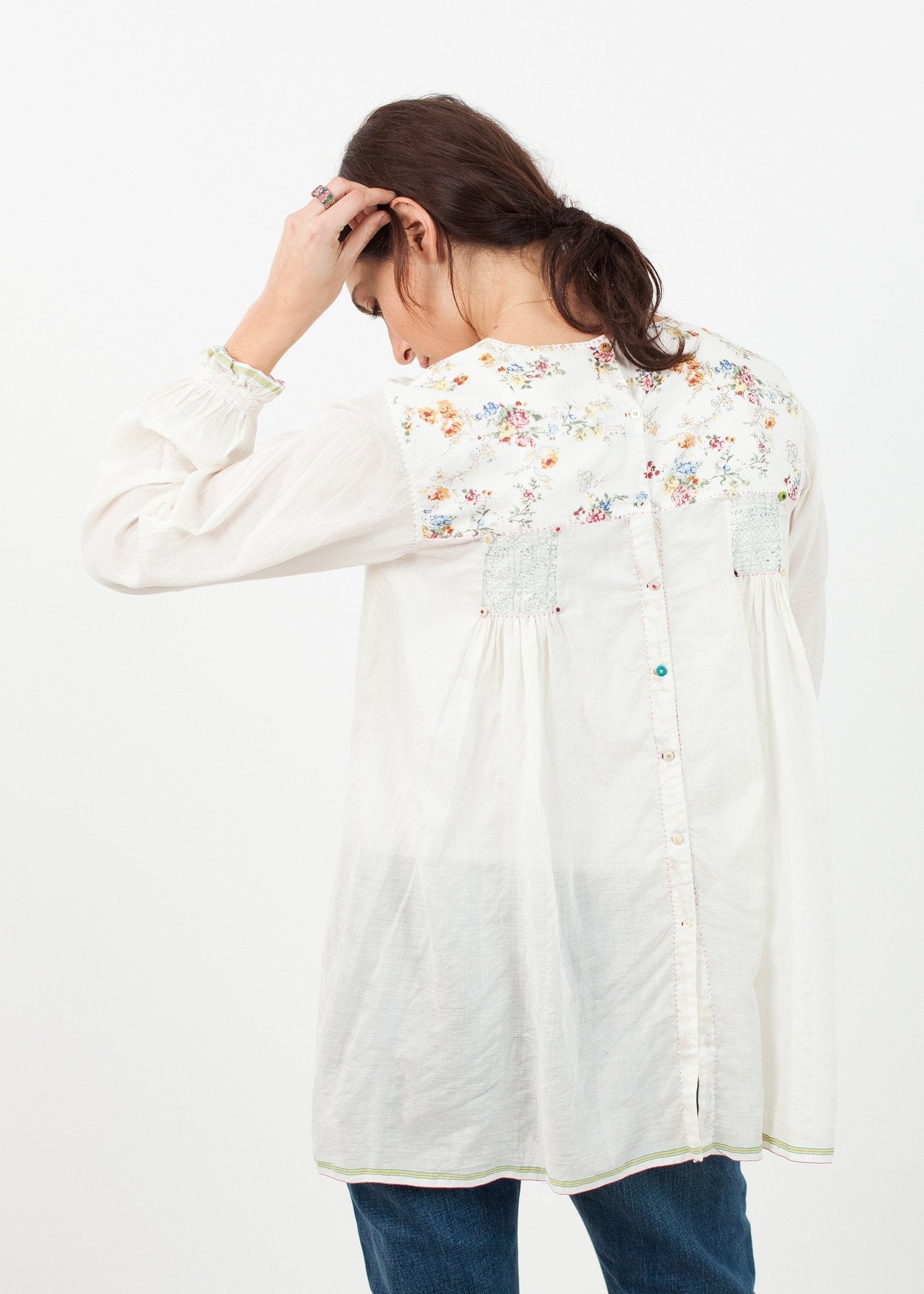 Floral Front Peasant Blouse in White - formtest11