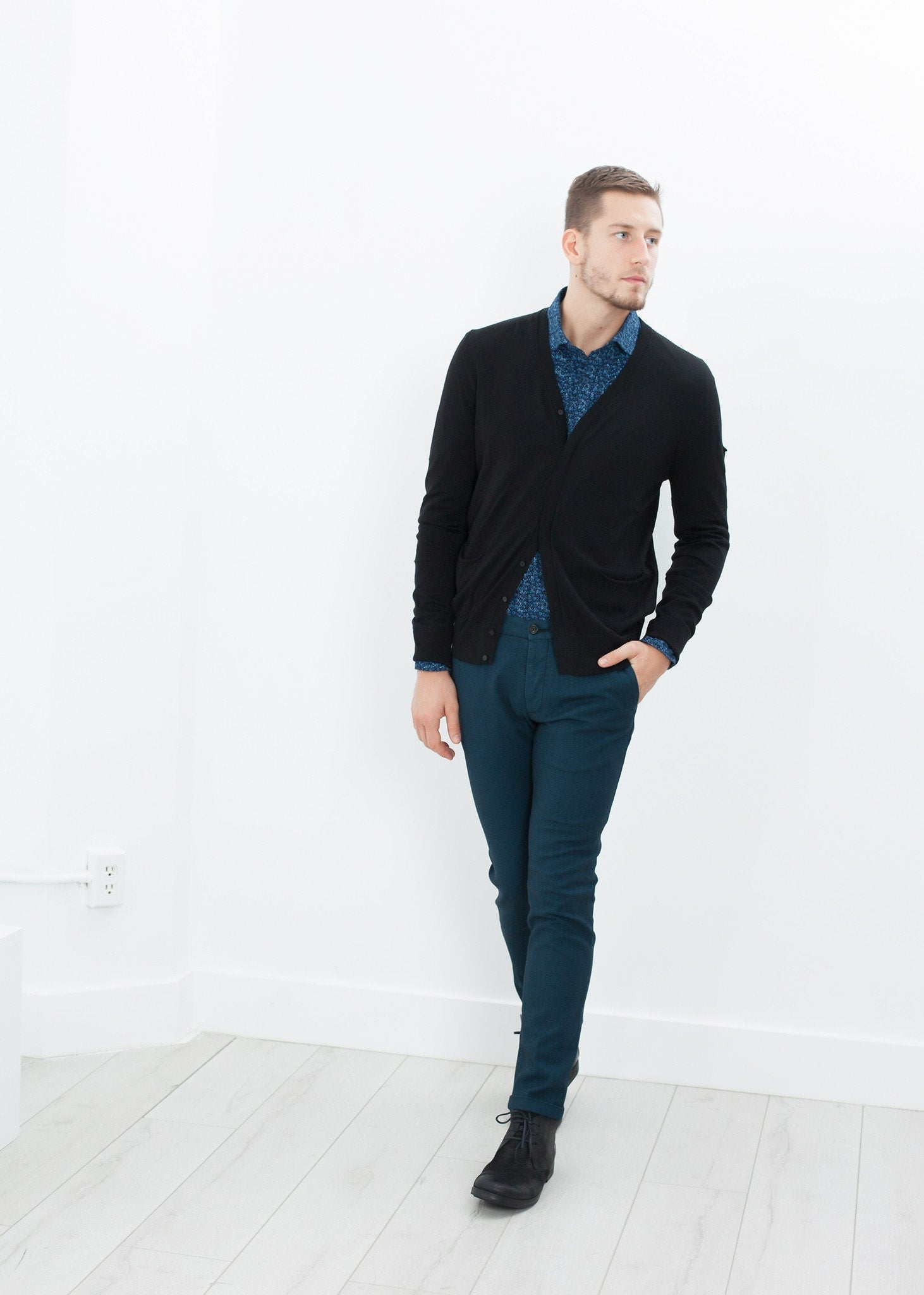 Hidden Placket Cardigan in Black - formtest11