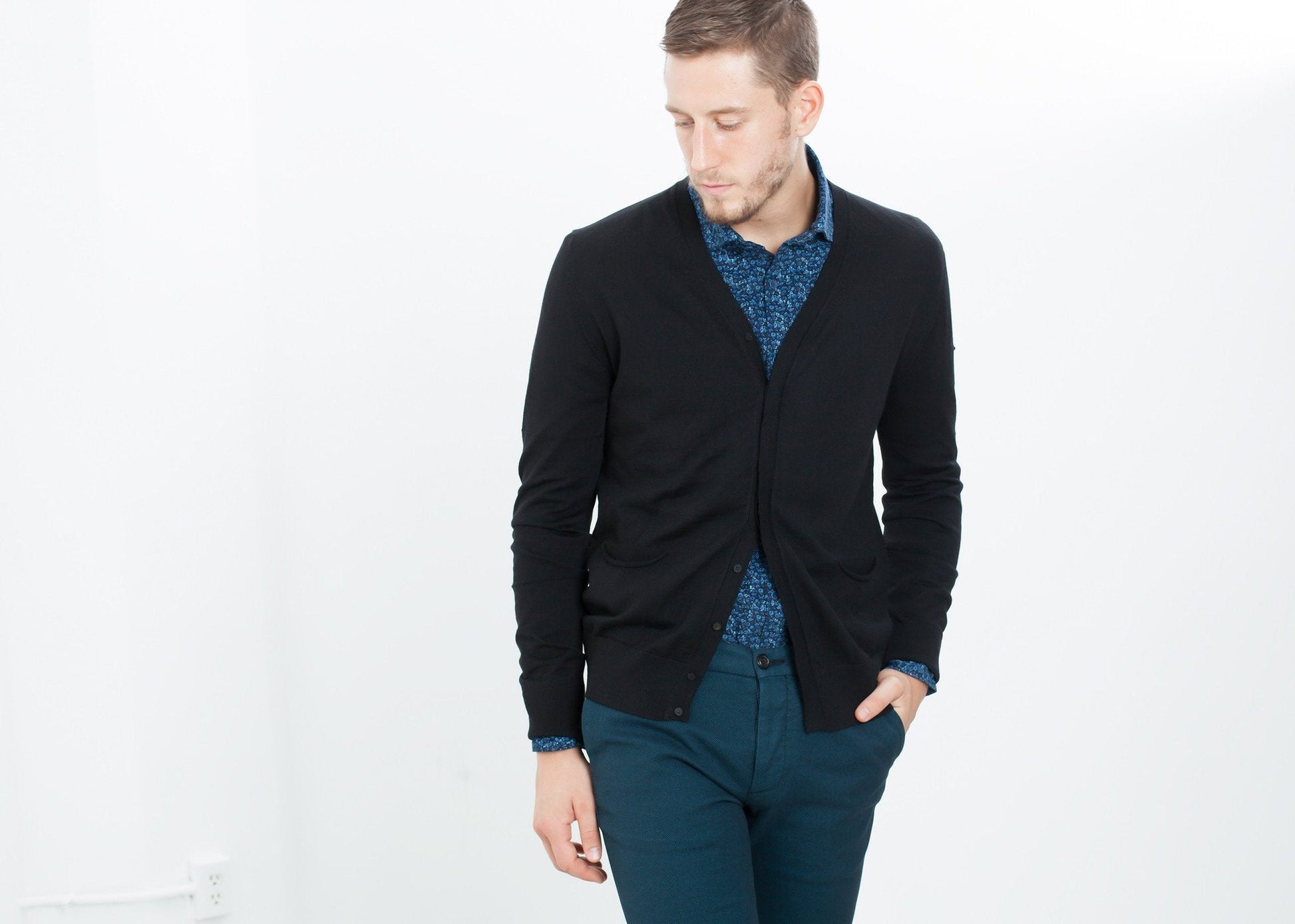 Hidden Placket Cardigan in Black - formtest11