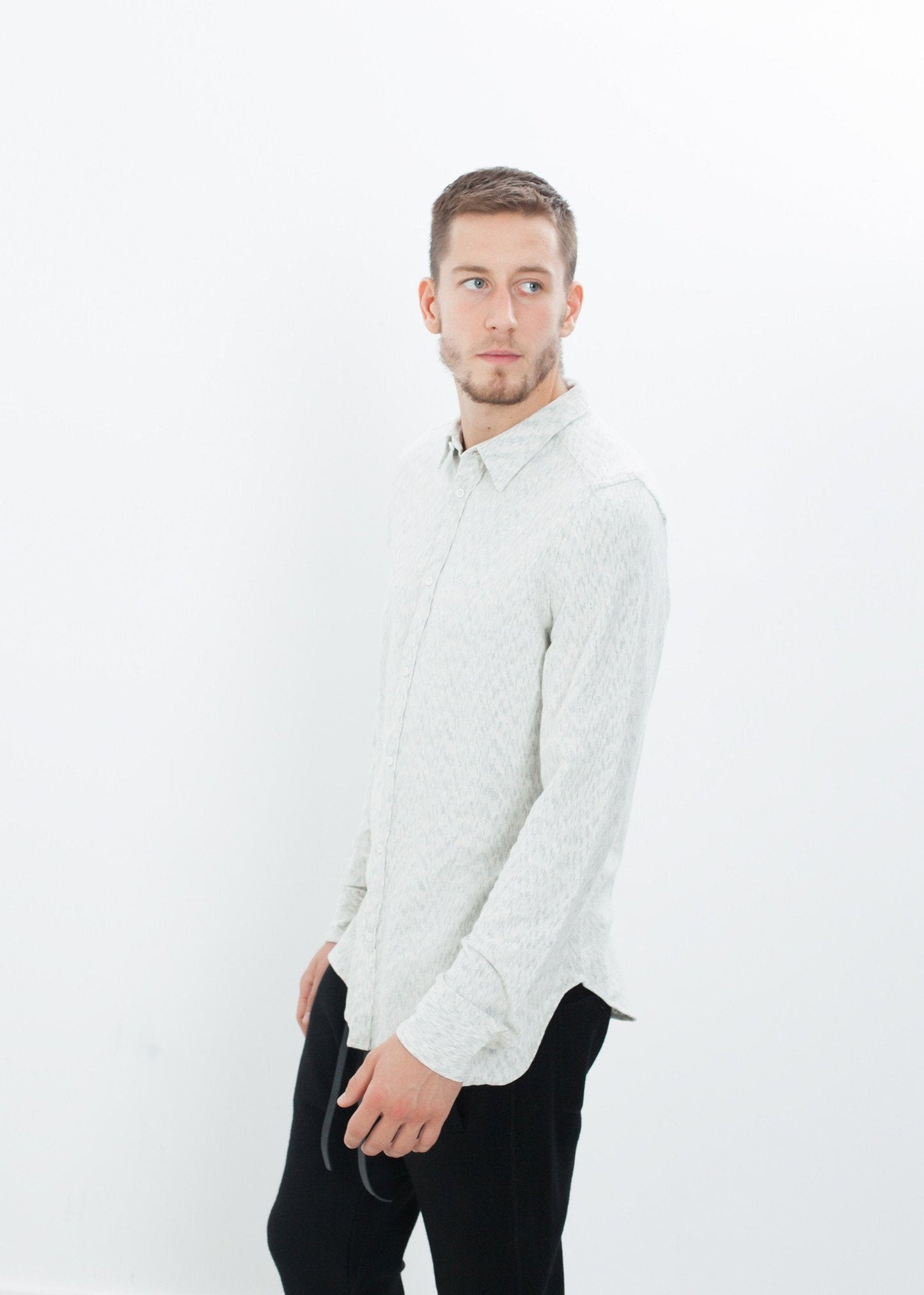 Kasuri Jersey Button-Up in Ivory/Black - formtest11