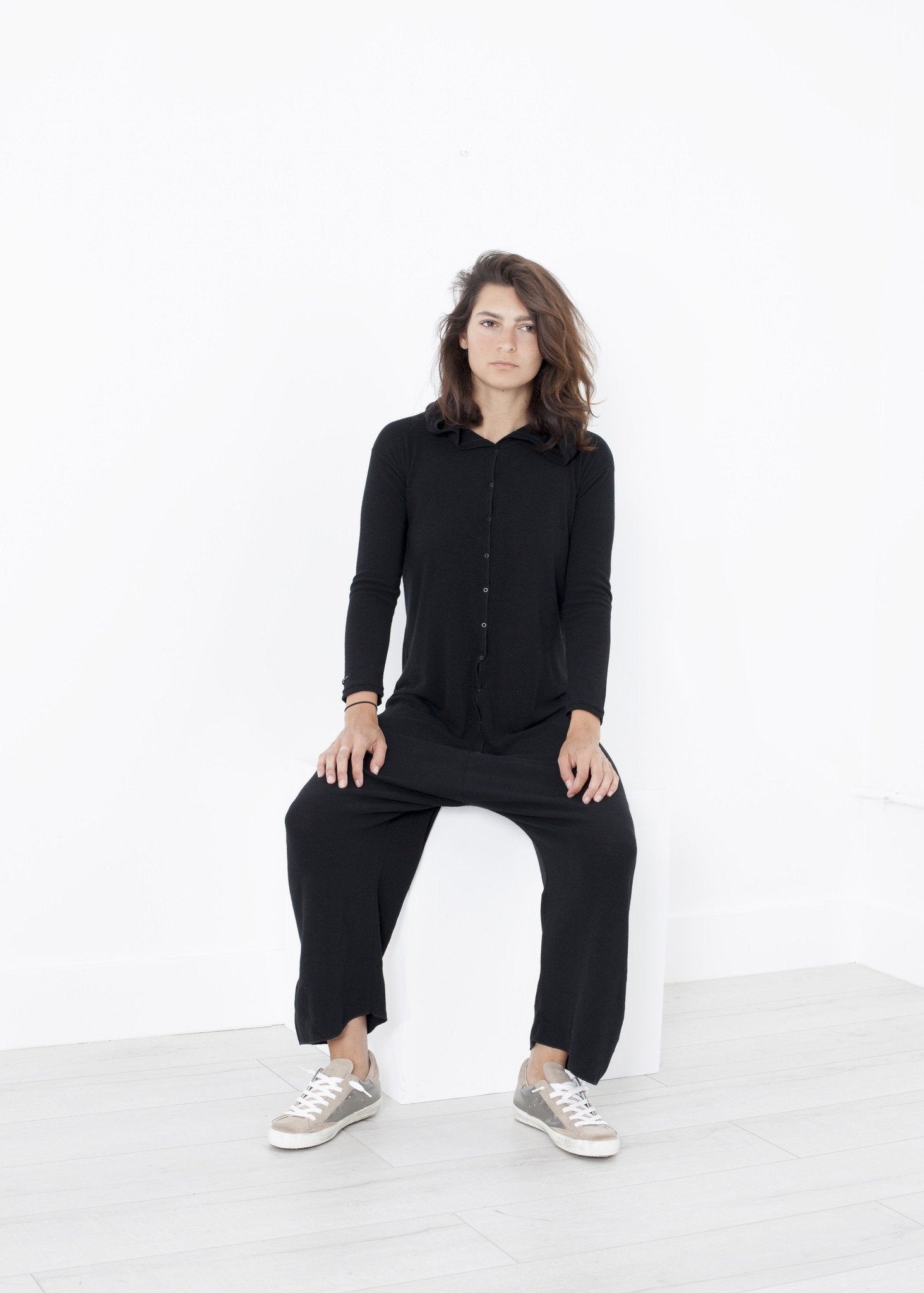 Knit Hooded Jumpsuit in Black - formtest11