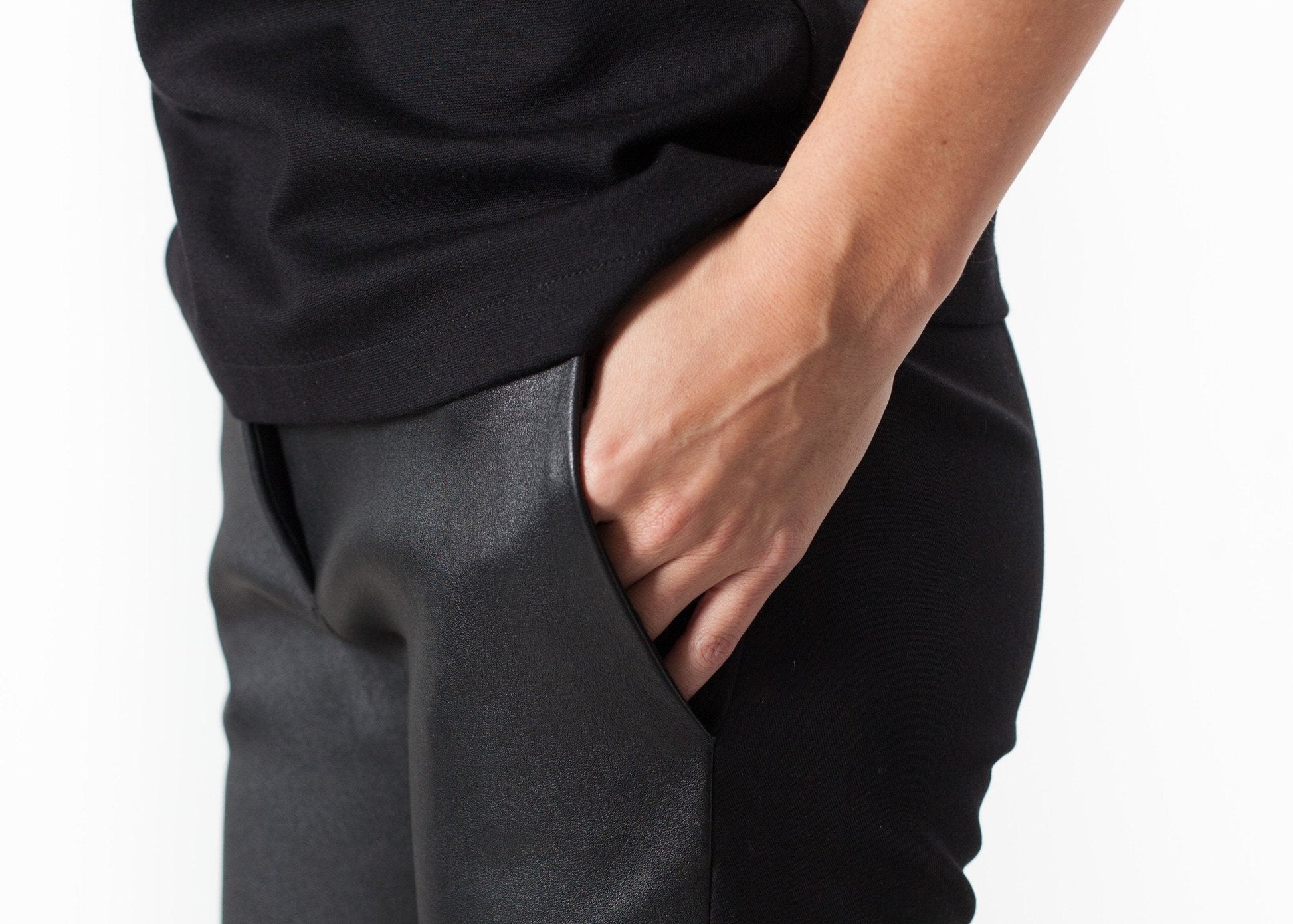 Leather Panel Trouser in Black - formtest11