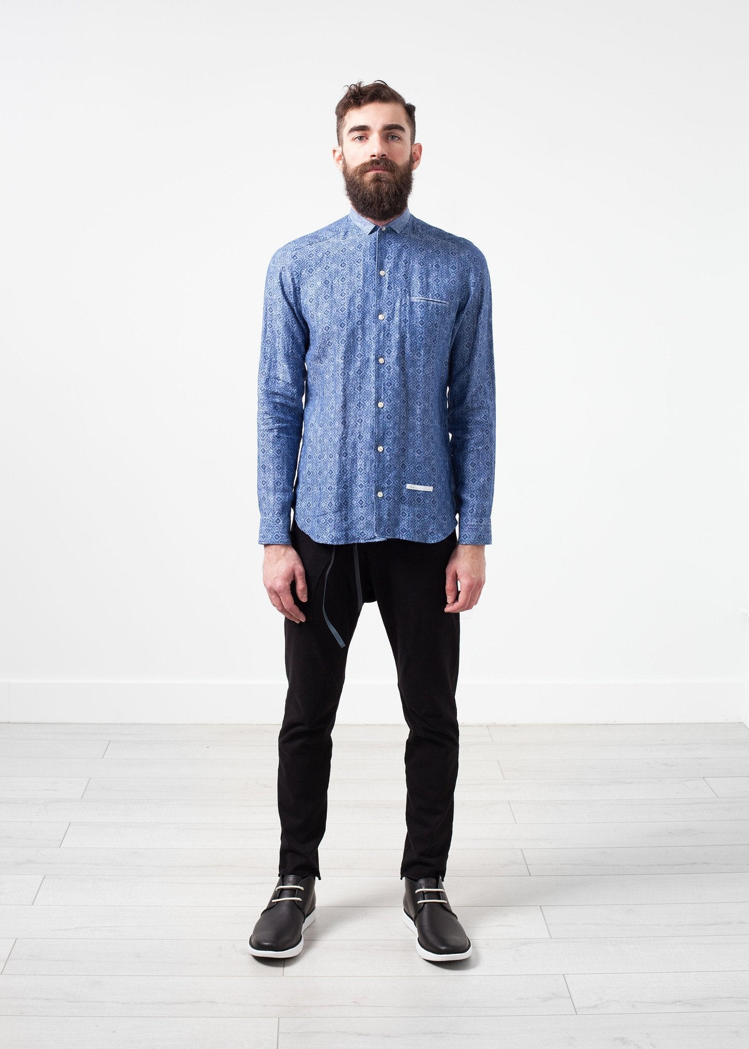 Linen Button Up in Blue Diamond - formtest11