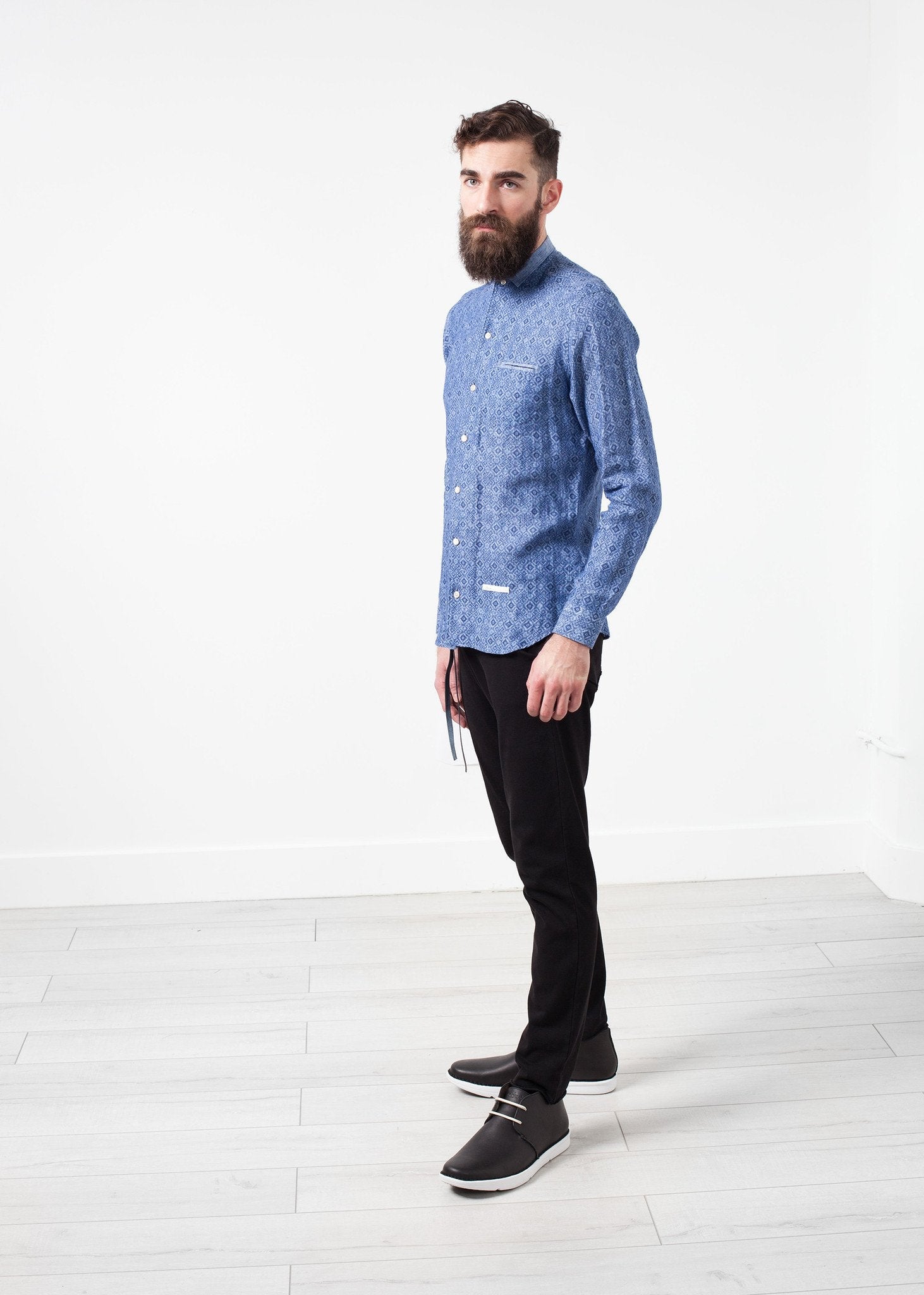 Linen Button Up in Blue Diamond - formtest11