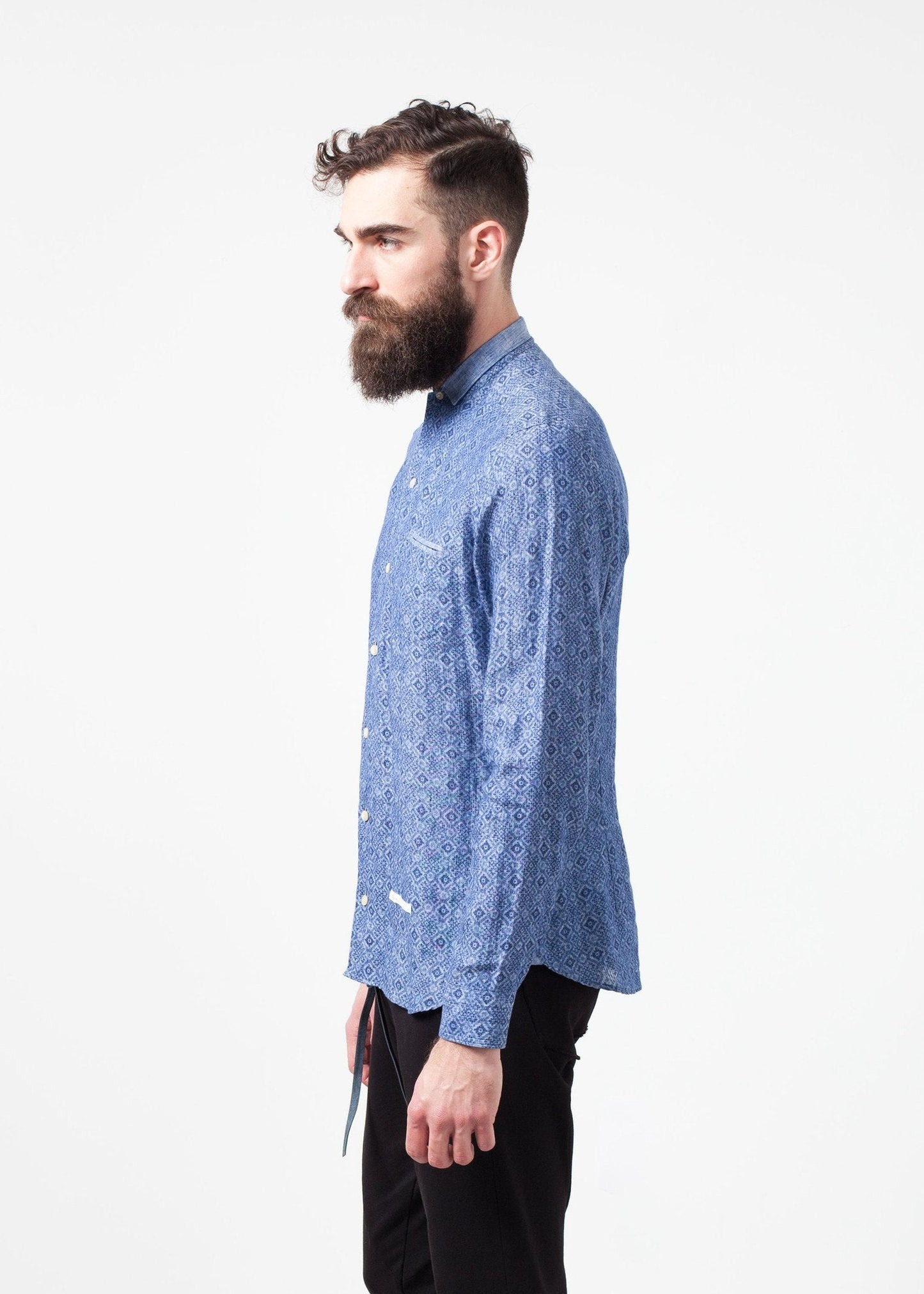 Linen Button Up in Blue Diamond - formtest11