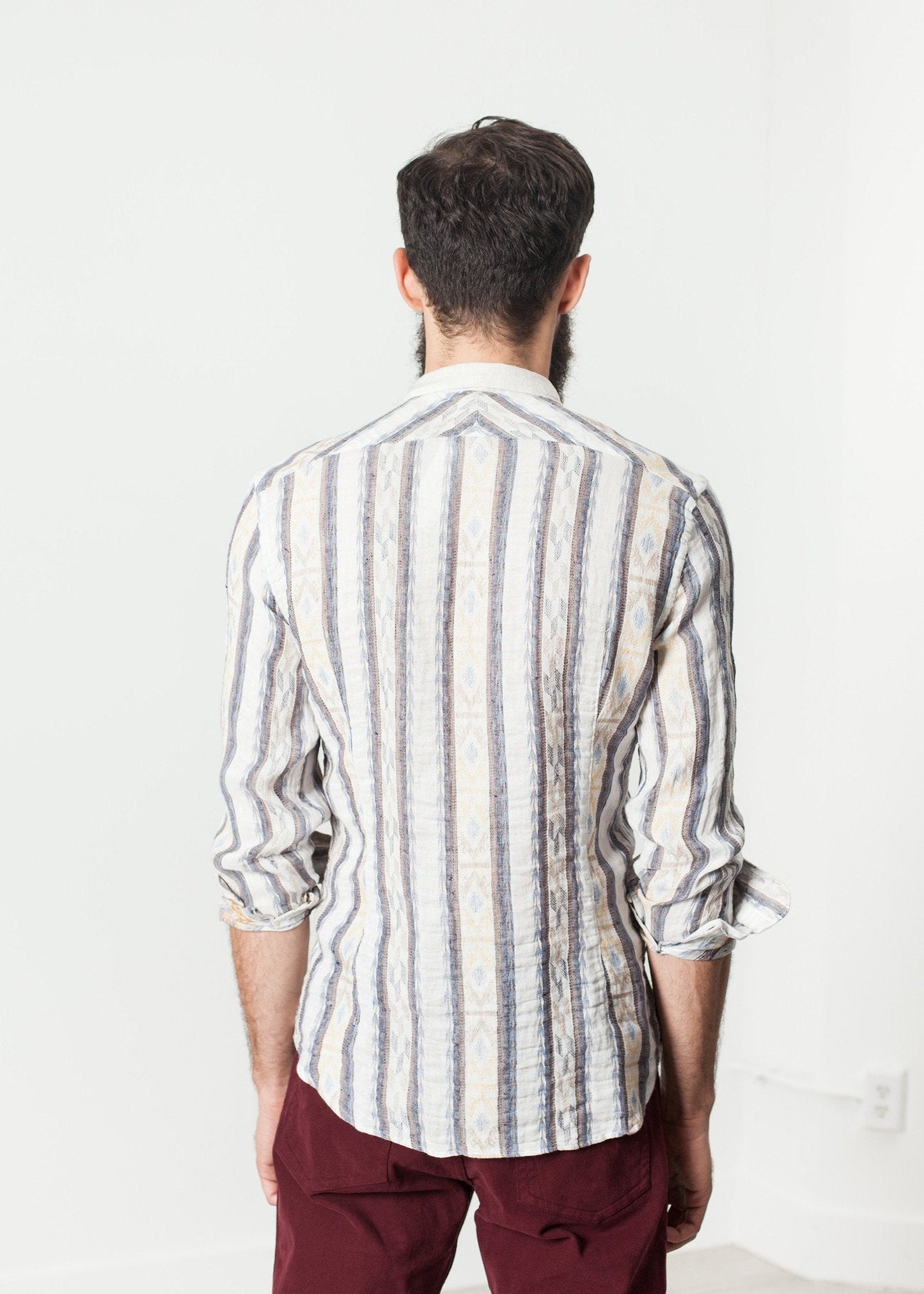 Linen Western Shirt in Beige/Blue - formtest11