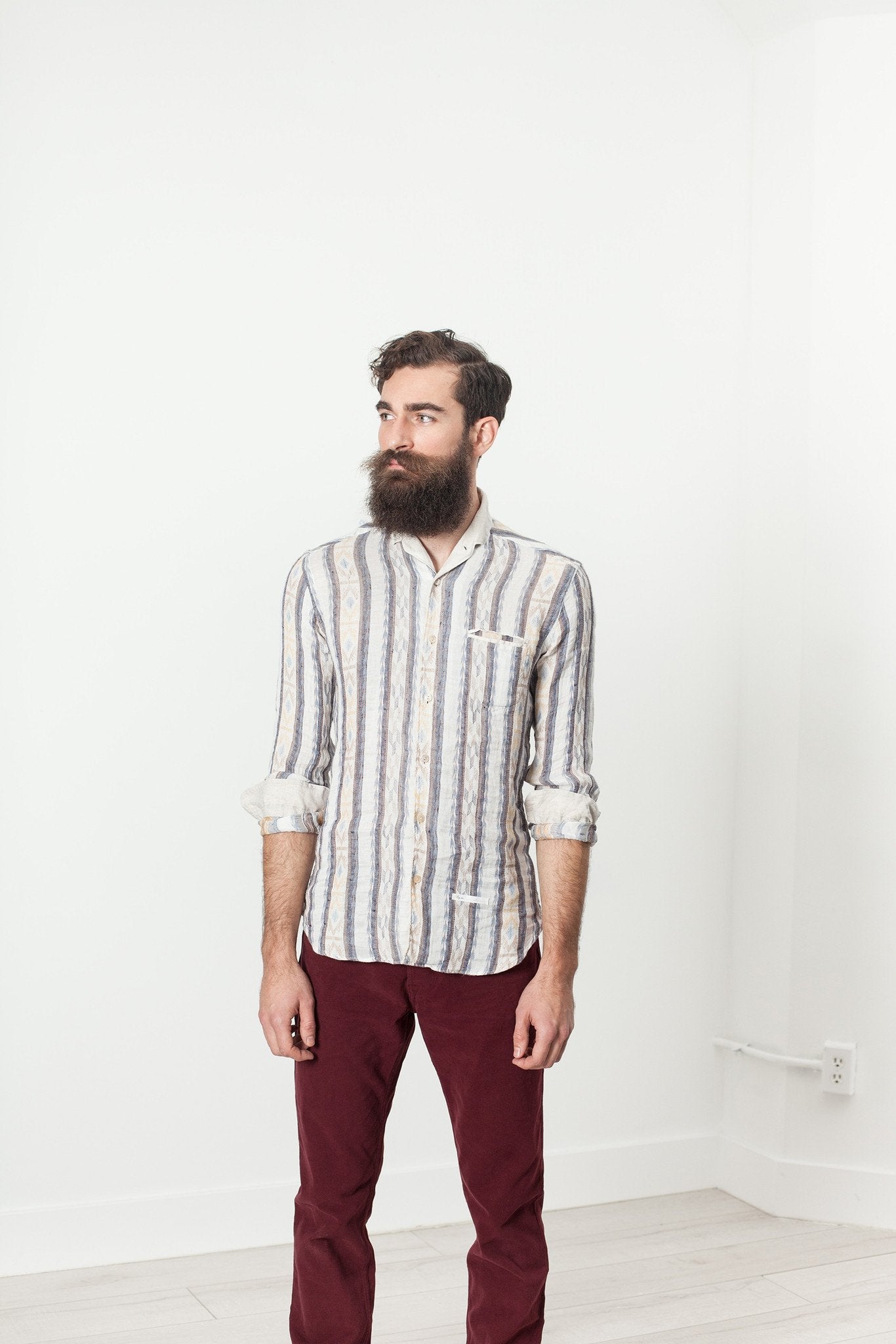 Linen Western Shirt in Beige/Blue - formtest11