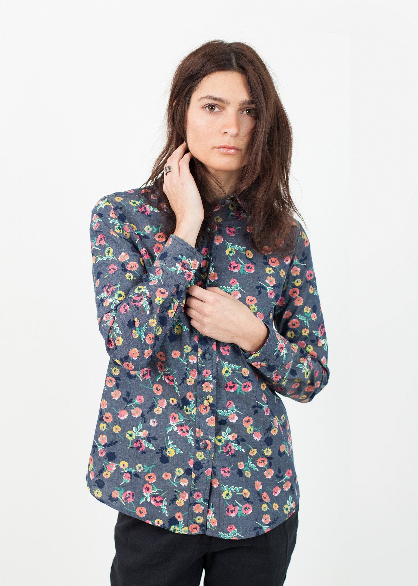 Long Sleeve Blouse in Black/Floral - formtest11