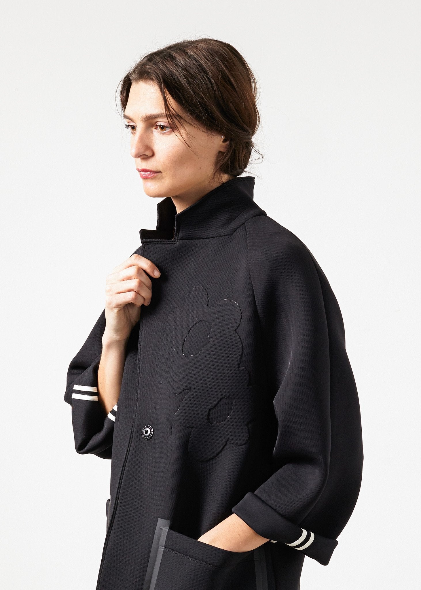 Neoprene Flower Coat in Black - formtest11