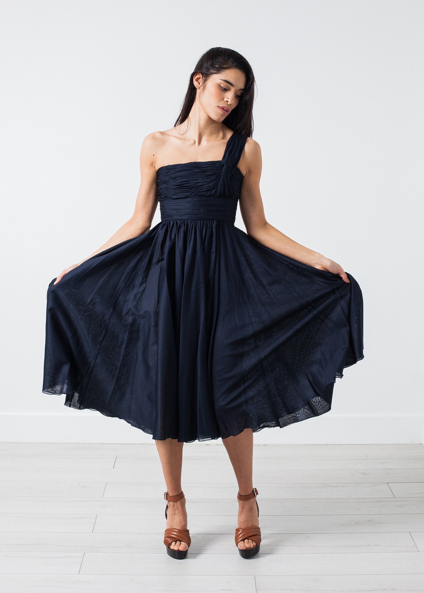 One Shoulder Dress in Navy - formtest11