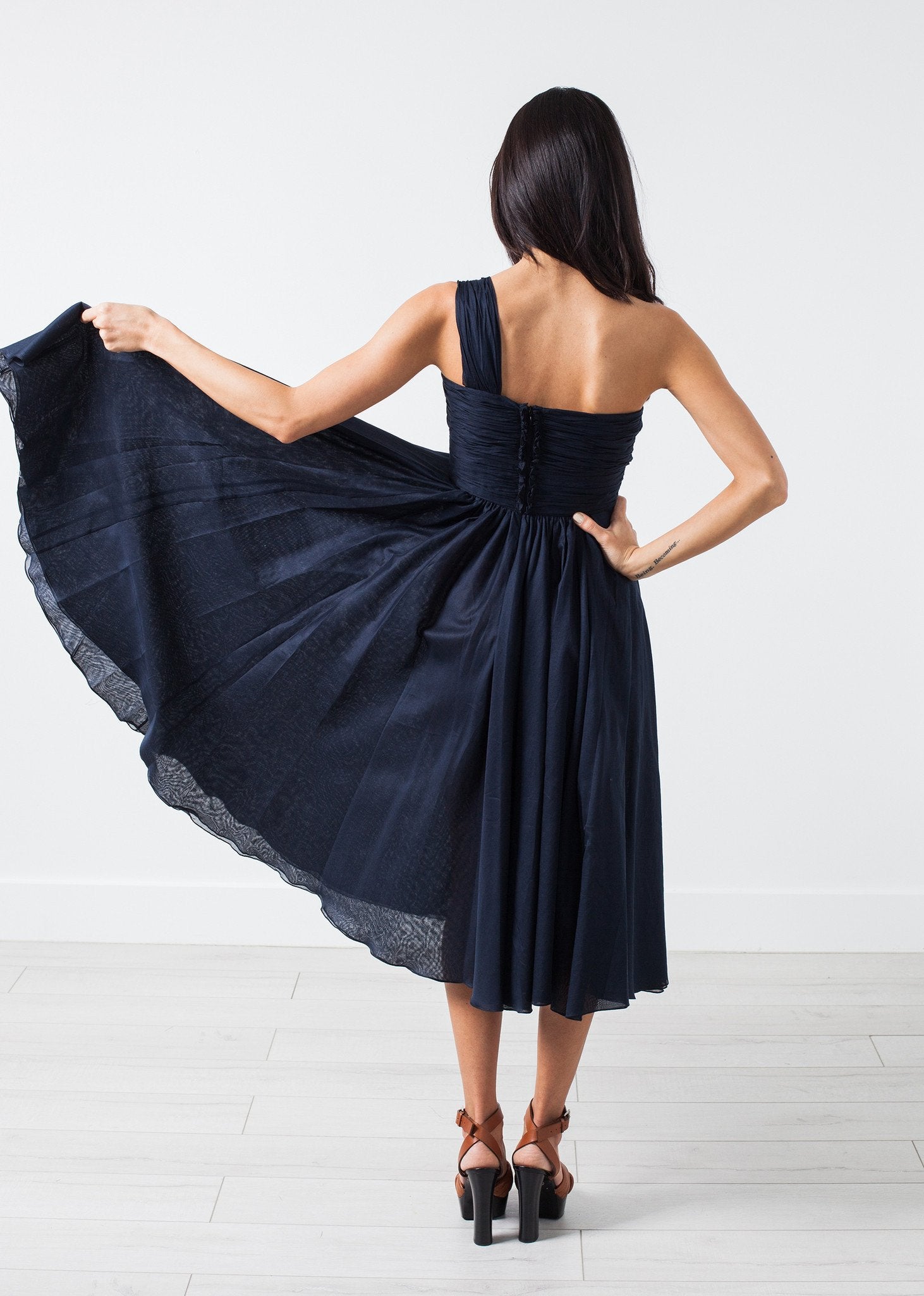 One Shoulder Dress in Navy - formtest11