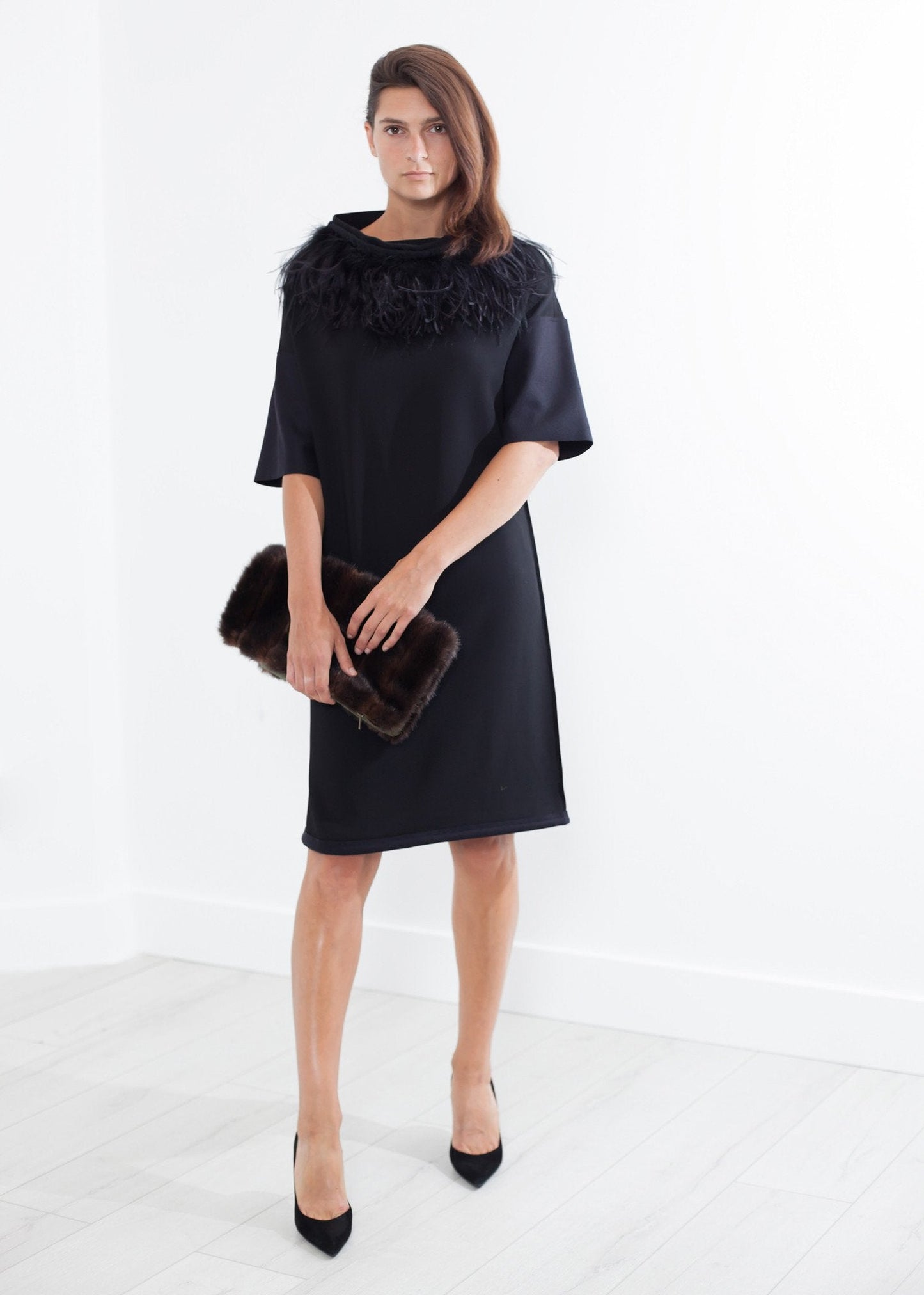 Ostrich Plume Dress in Black - formtest11