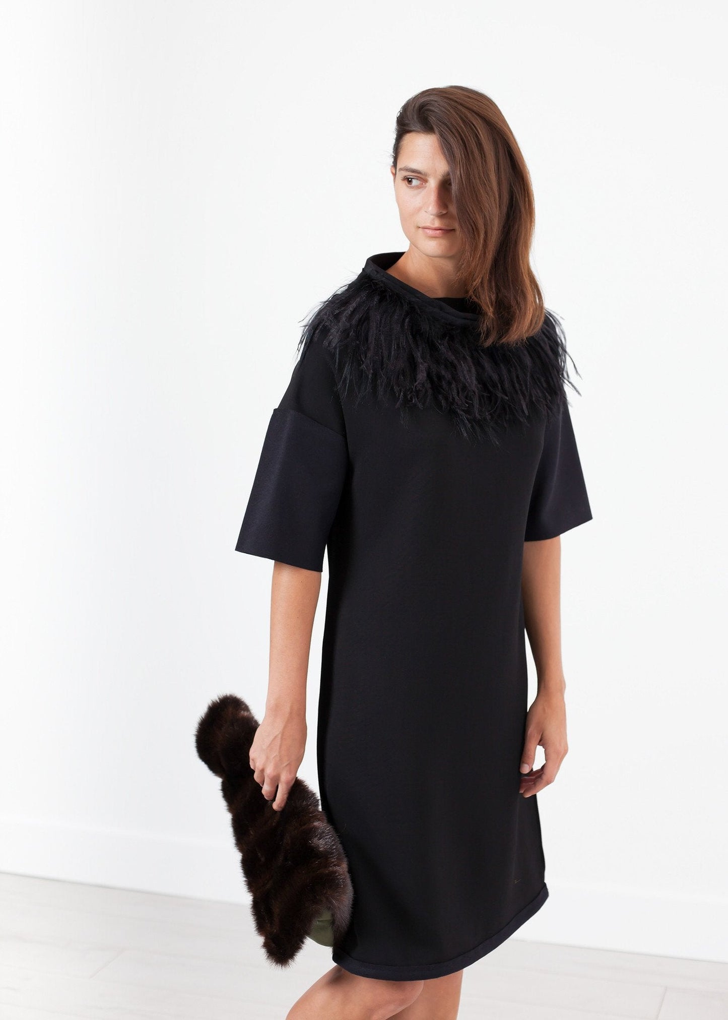 Ostrich Plume Dress in Black - formtest11