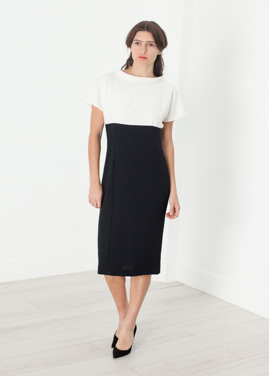 Pearl Fastened Dress in Cream/Black - formtest11