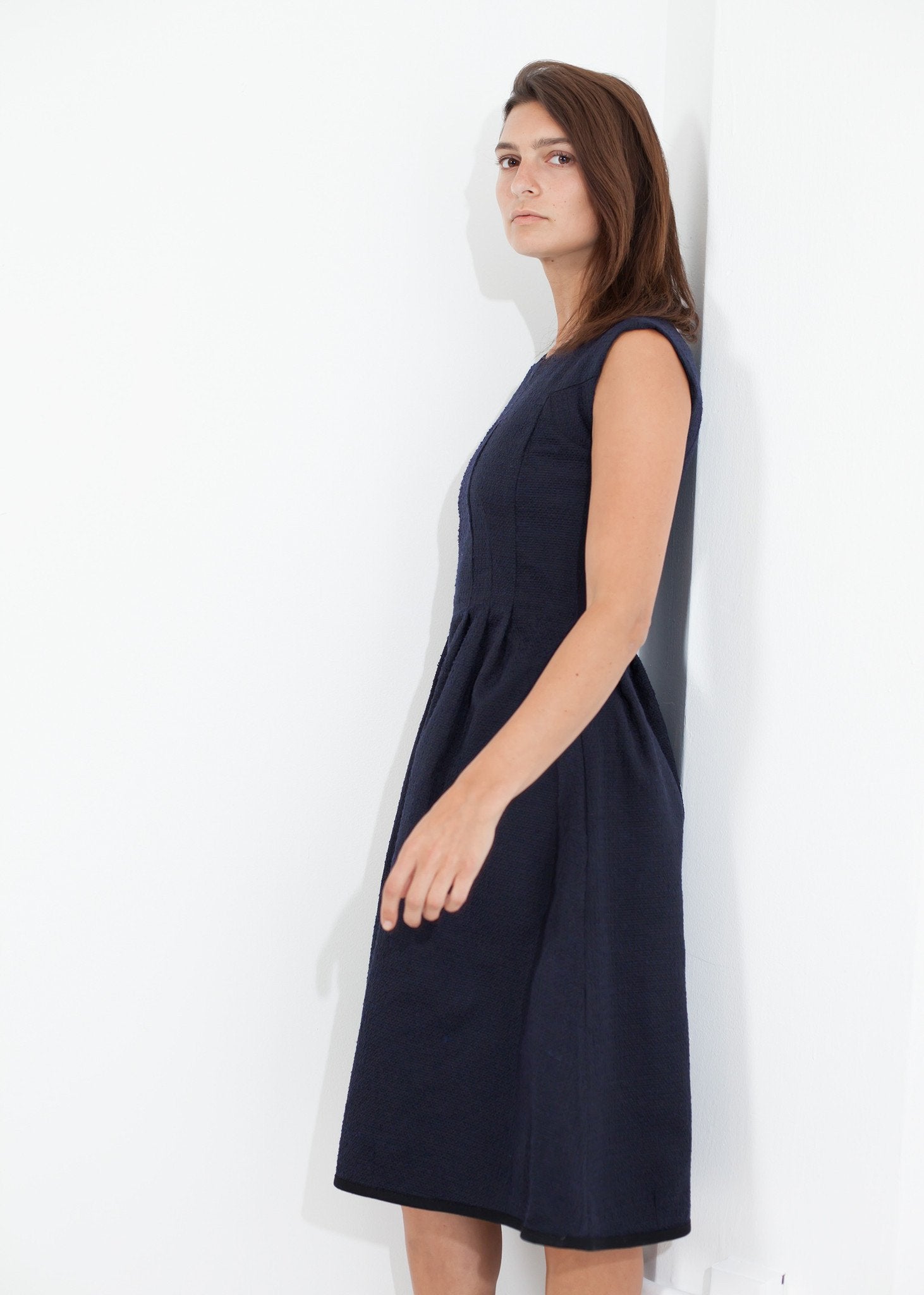 Pleated Rita Dress in Dark Navy - formtest11