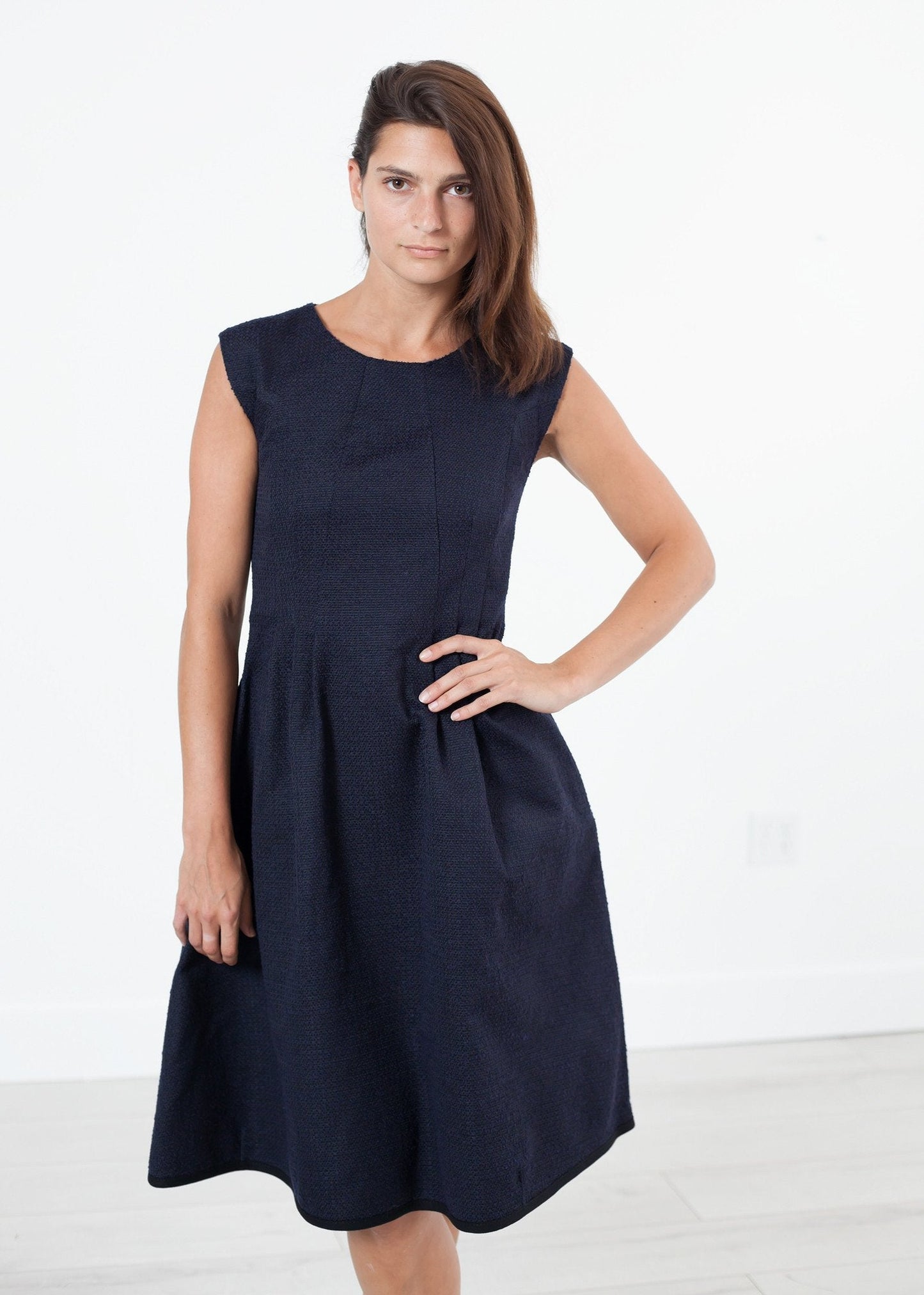 Pleated Rita Dress in Dark Navy - formtest11