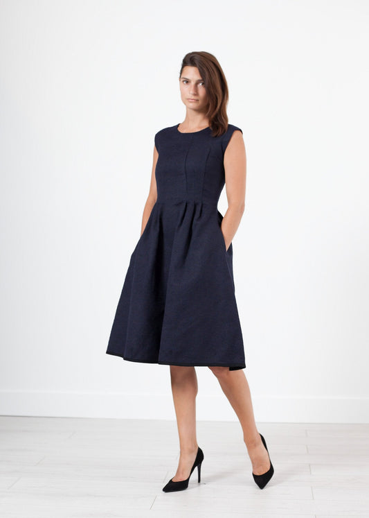 Pleated Rita Dress in Dark Navy - formtest11