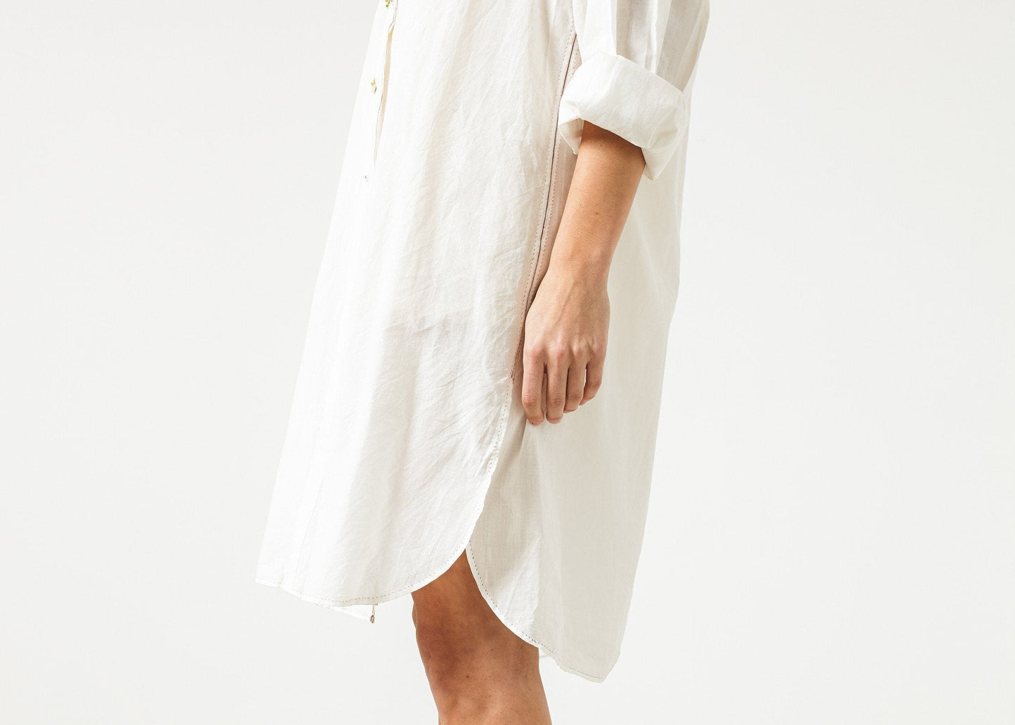 Pleated Sleeve Tunic in White - formtest11