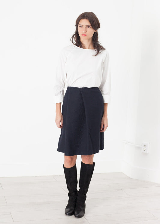 Pleated Wool Skirt in Navy - formtest11