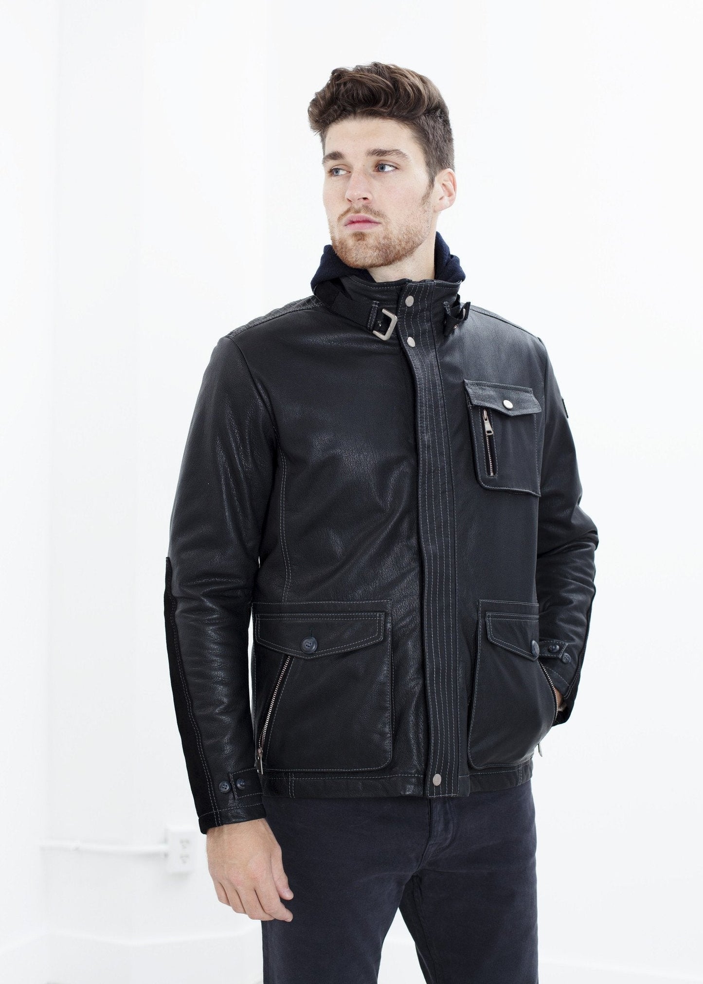 Prince Leather Field Jacket in Meteor - formtest11