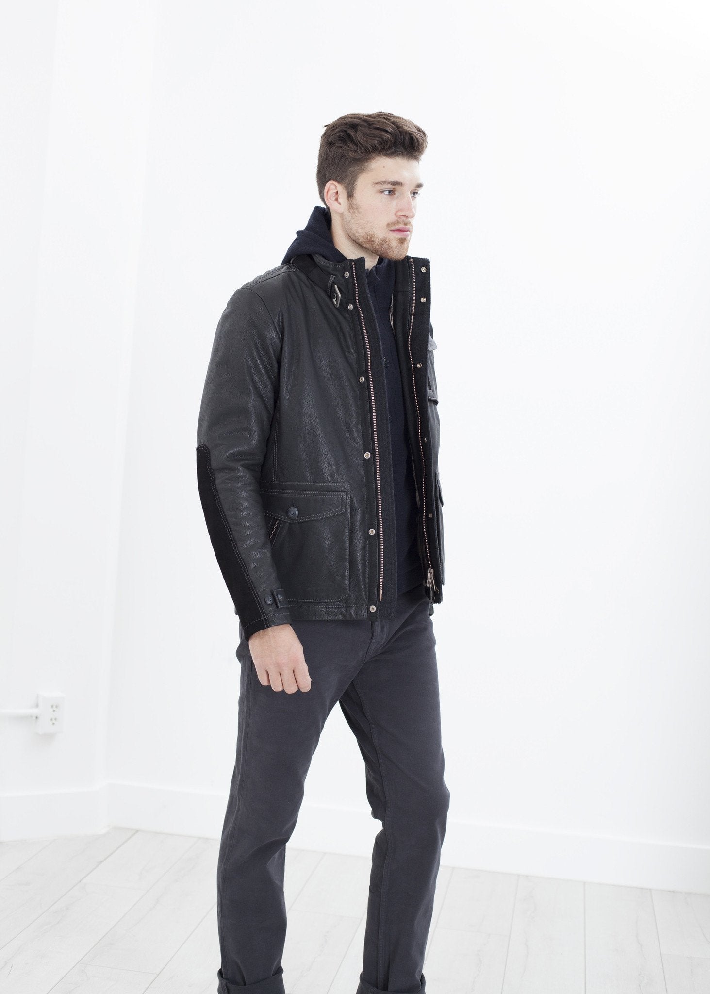 Prince Leather Field Jacket in Meteor - formtest11