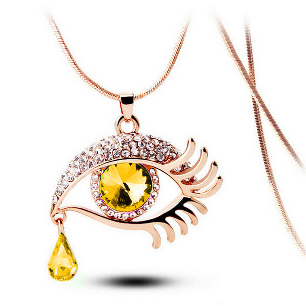 Thời trang Magic Eye Crystal Tear Drop Lông mi Vòng cổ Chuỗi áo len dài