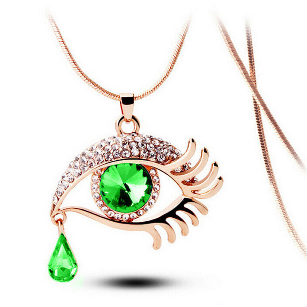 Thời trang Magic Eye Crystal Tear Drop Lông mi Vòng cổ Chuỗi áo len dài