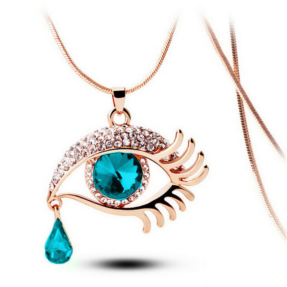 Thời trang Magic Eye Crystal Tear Drop Lông mi Vòng cổ Chuỗi áo len dài