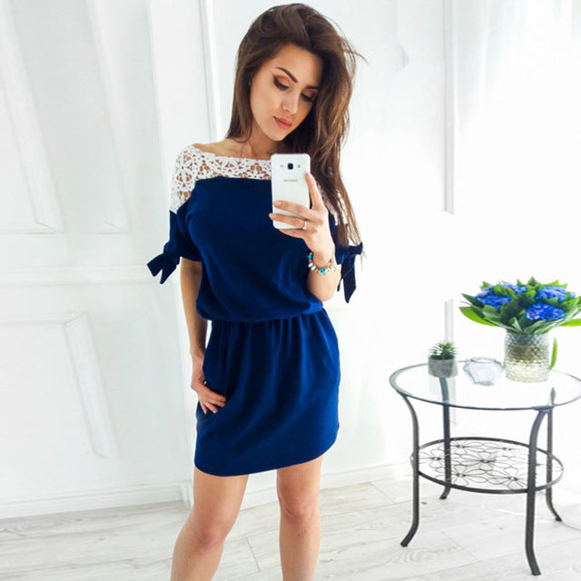 Summer Dress 2018 Women New Fashion Casual Style Lace Splicing Dress Short Elegant Vintage Party Dresses Vestidos