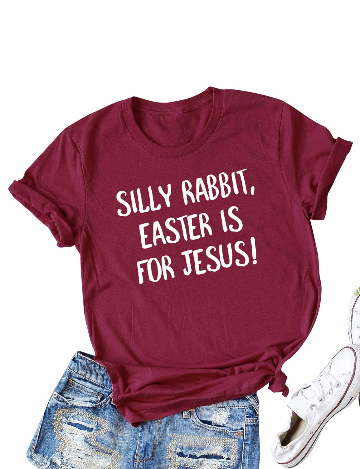 Women Silly Rabbit Easter Is For Jesus Letter T-shirts Casual Short Sleeve Tops Shirt