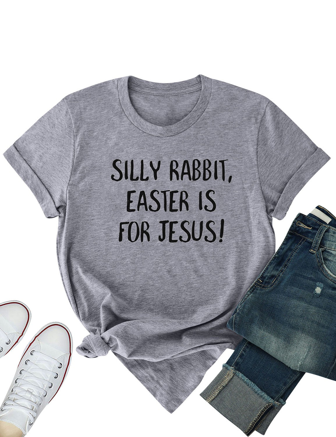 Women Silly Rabbit Easter Is For Jesus Letter T-shirts Casual Short Sleeve Tops Shirt