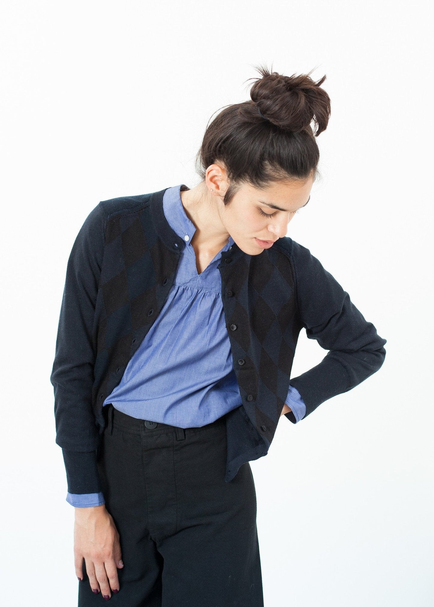 Quilt Pattern Cardigan in Black/Navy - formtest11